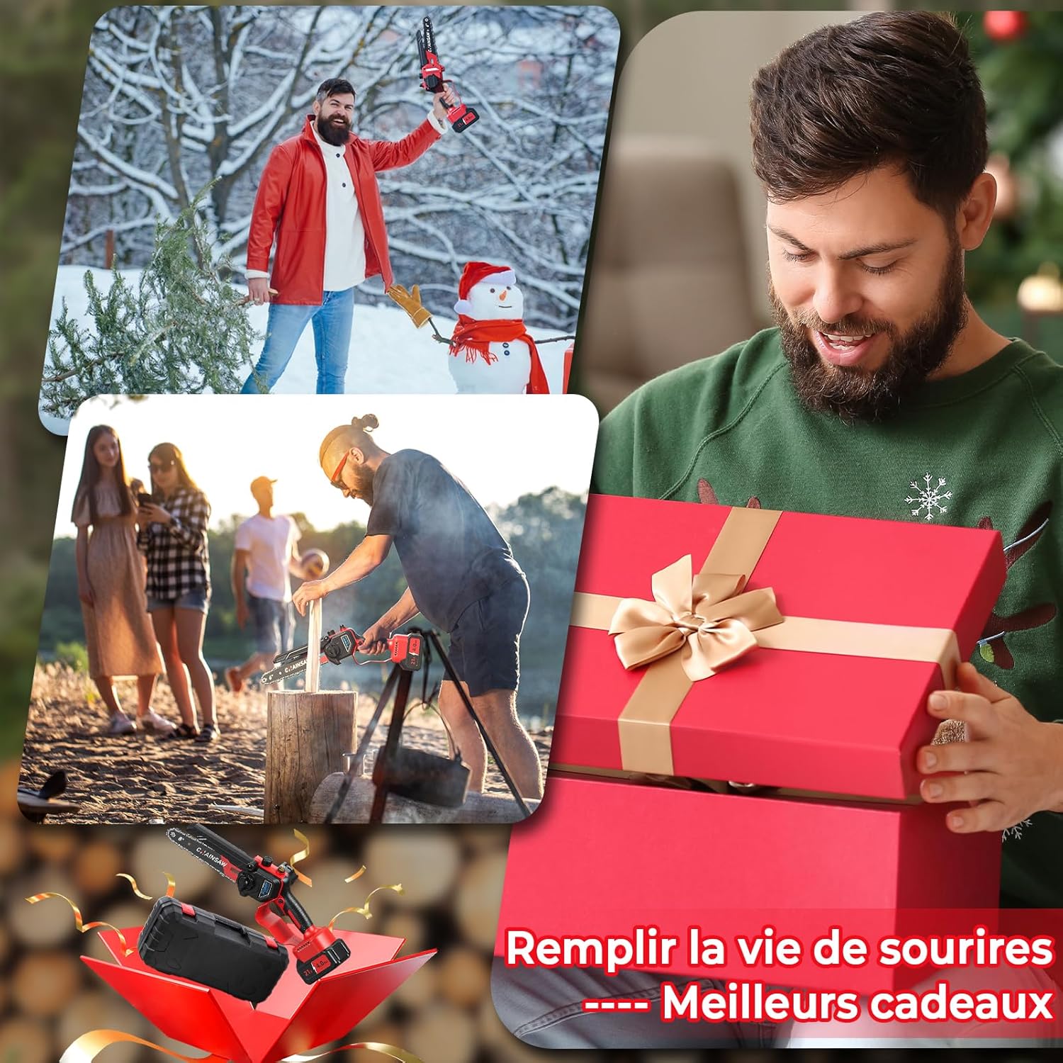 Test complet de la Mini Tronçonneuse à Batterie 6 et 8 Pouces 1300W Brushless, vue détaillée de l'outil sans fil, de ses deux guides, de la batterie 8000mAh compatible Makita 18V et du système d'huile automatique. — vue 8