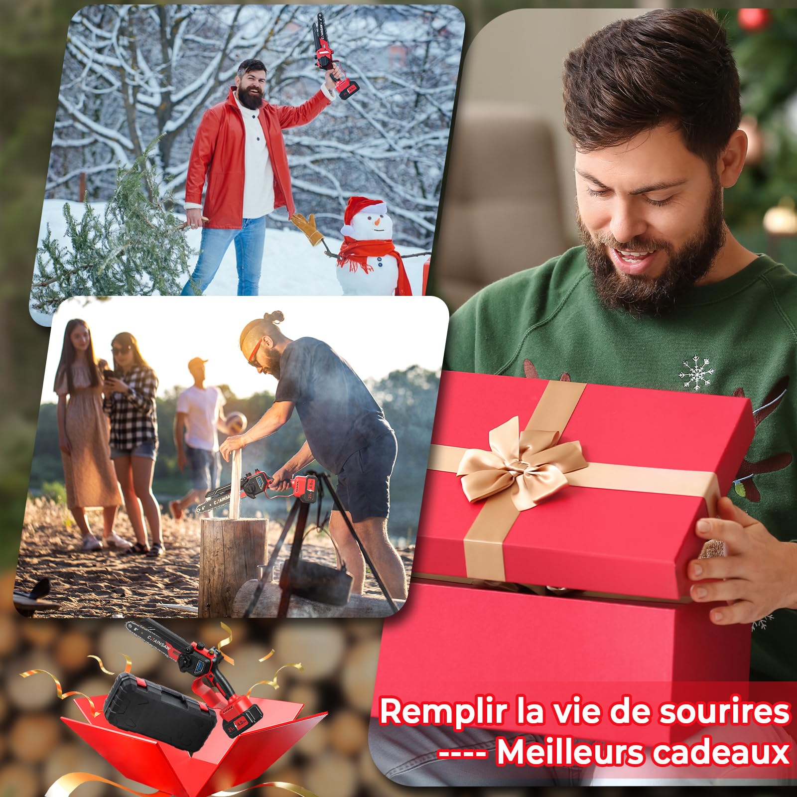 Mini Tronçonneuse à Batterie 6 et 8 Pouces, 1300W Brushless Tronconneuse Electrique Sans Fil pour Jardin, 8000mAh Tronçonneuse Elagueuse sur Batterie, D'huile Automatique, Compatible avec Makita 18V