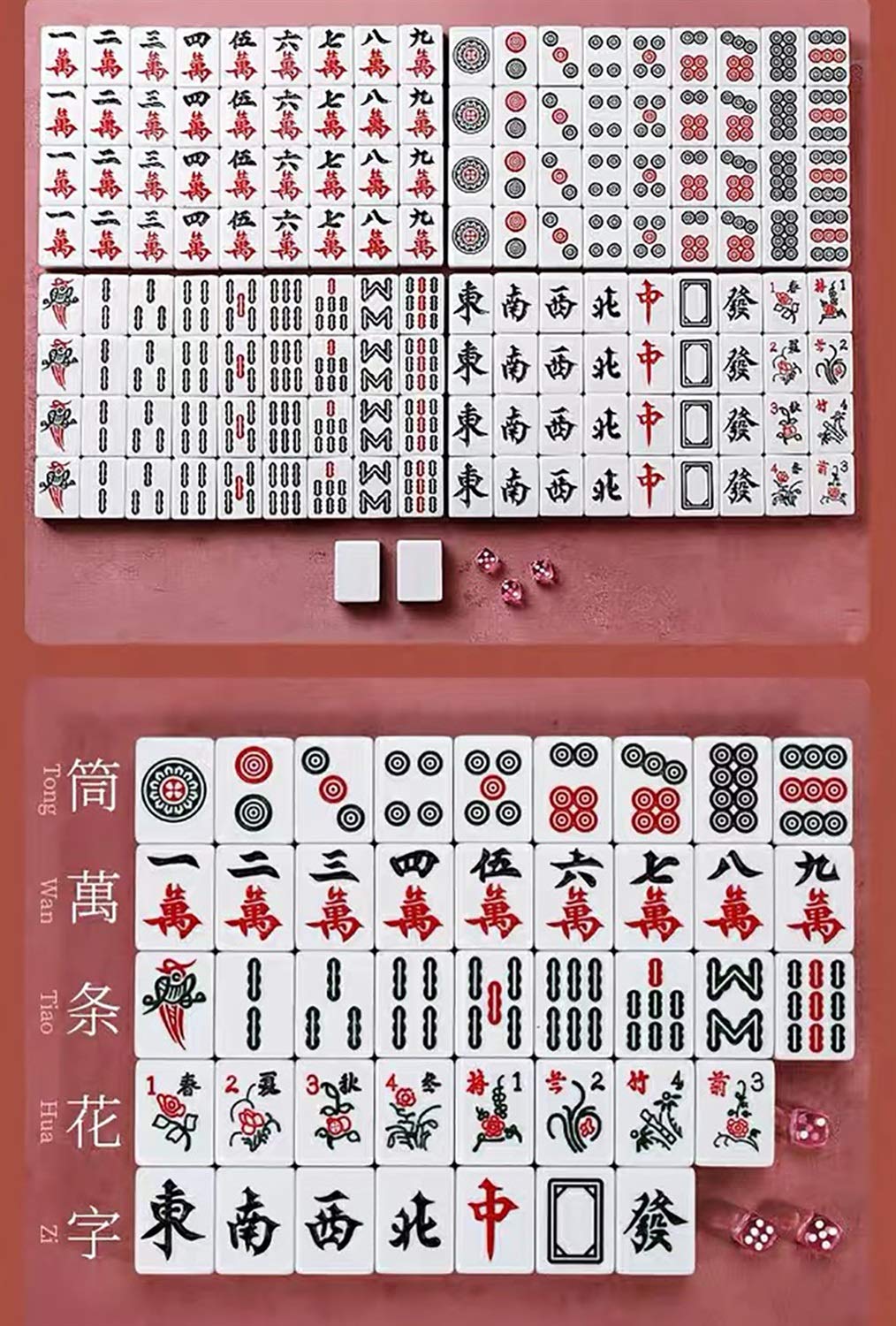 Chiński Mahjong, gra karciana z torbą, gra planszowa, 144 tradycyjne chińskie gry mahjong, 42 zestawy gier imprezowych, prezenty, rozrywka (kolor: niebieski, rozmiar: # 42)