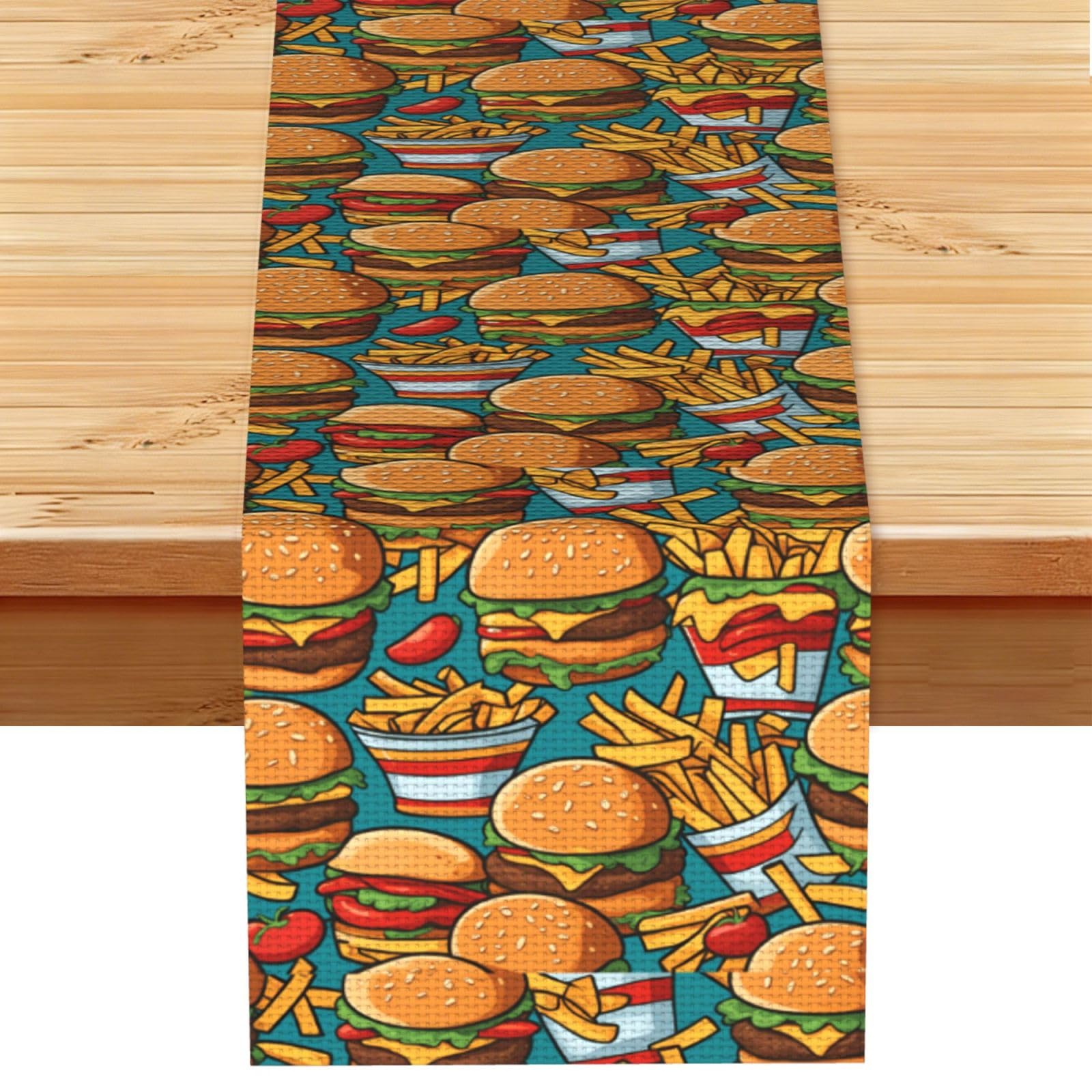 cute burger fries Table Runner 13x72 Inch Dining Decor