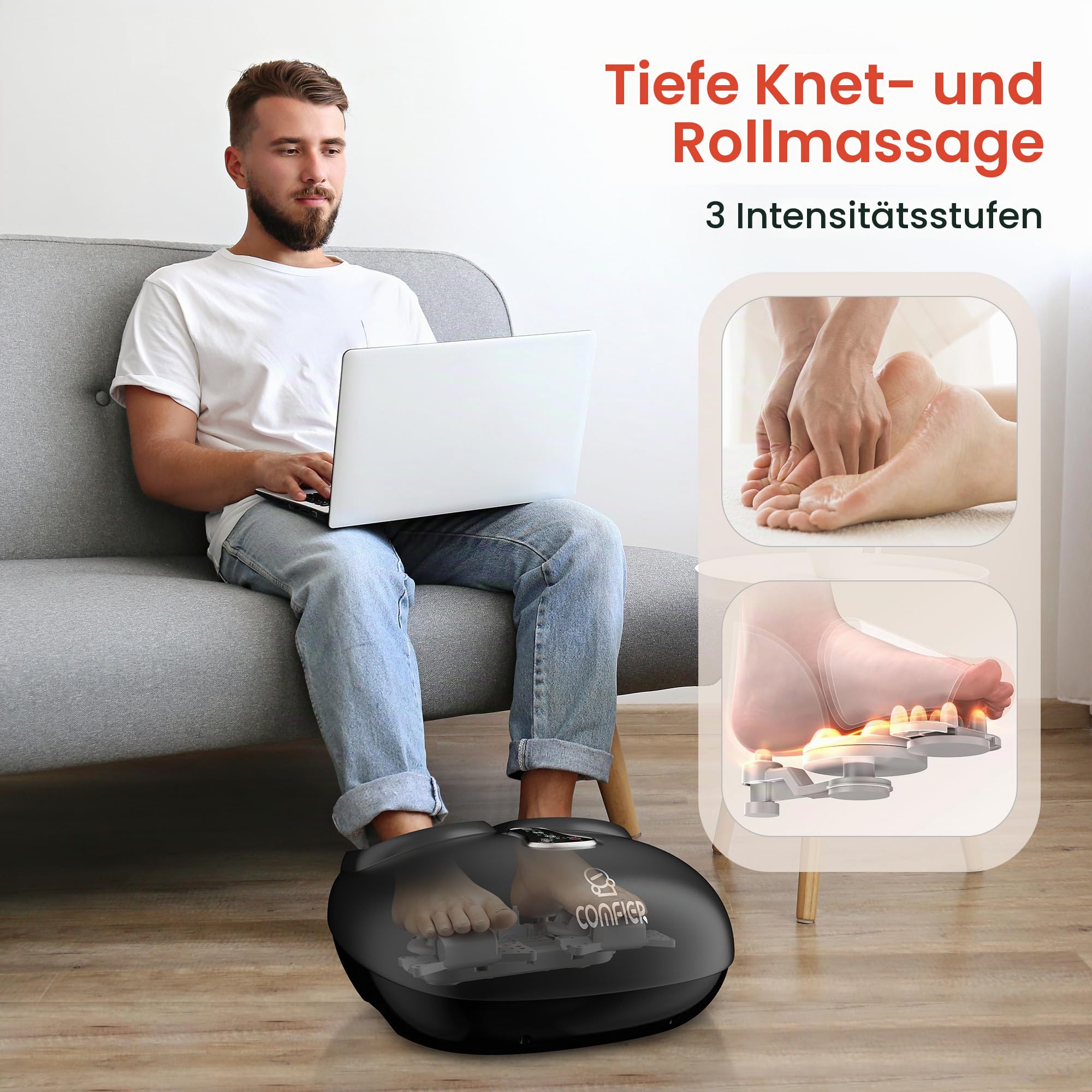 COMFIER Fuß-massagegerät mit Fernbedienung, Pausenfunktion, Fußmassagegerät mit Wärme, Kompression, Vibration, Shiatsu-Fußmassagegerät für Neuropathie, Plantar-Fasziitis, Geschenk für Männer/Frauen