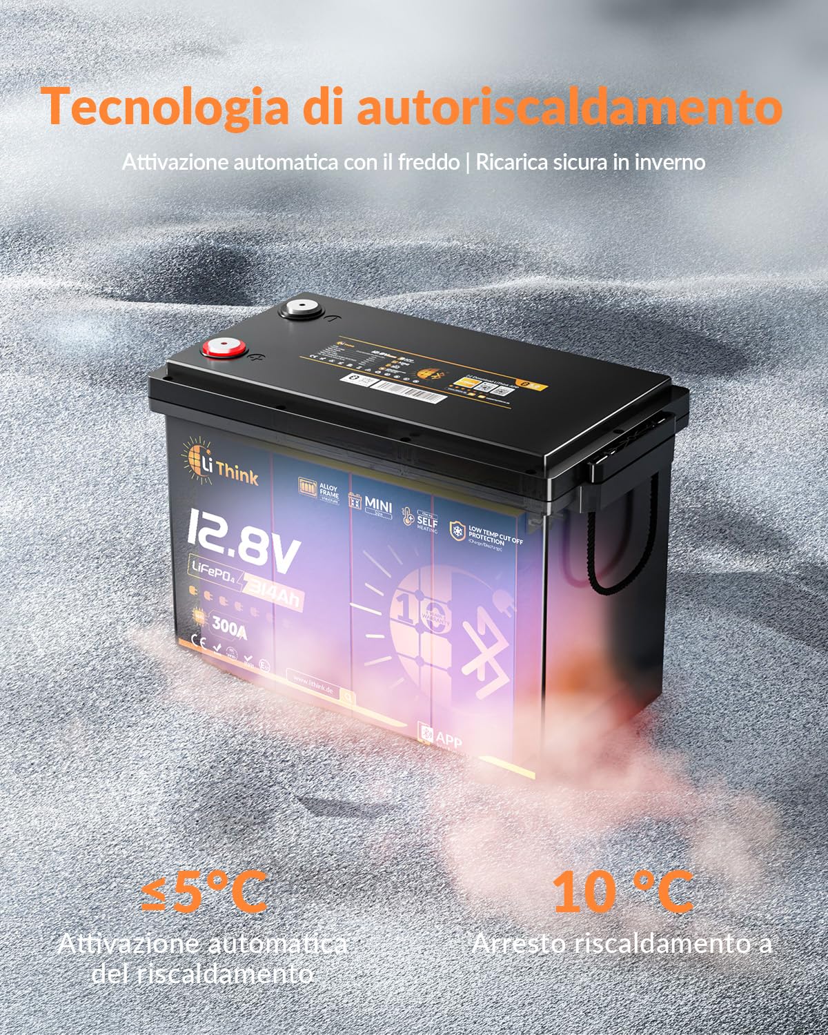 Batteria Litio LiFePO4 12V 314Ah Mini Pro con Bluetooth, Certificata ECE R10, BMS Integrato da 300A, Protezione a Bassa Temperatura, Perfetta per RV, Impianti Solari, Barche, Motori Trolling
