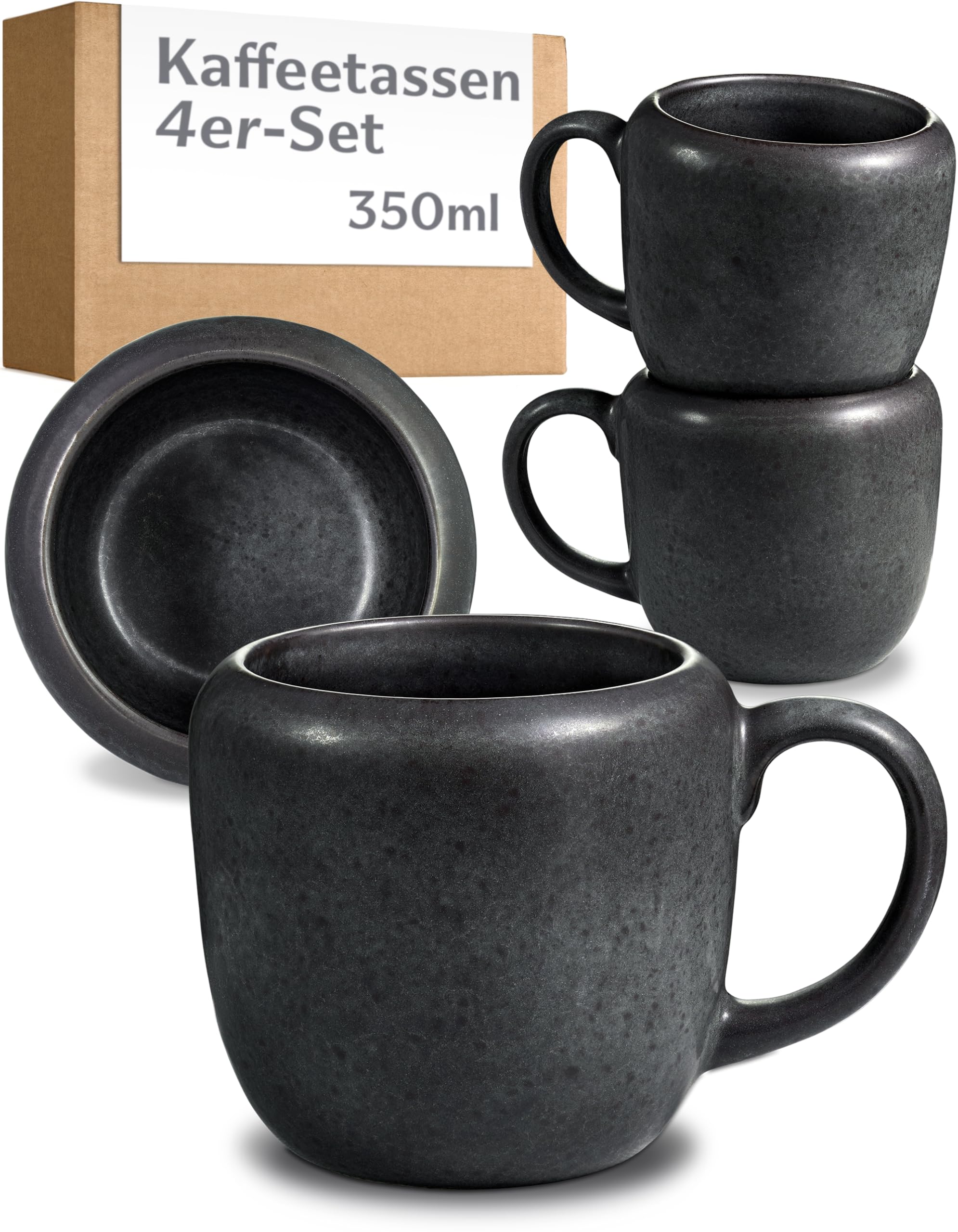 Cosumy 4er Set aus Steingut Lune Collection – Handgefertigte Geschirr Weiß – Elegantes Geschirr Set 4 Personen – Mikrowellen- & Spülmaschinenfest Geschirrset