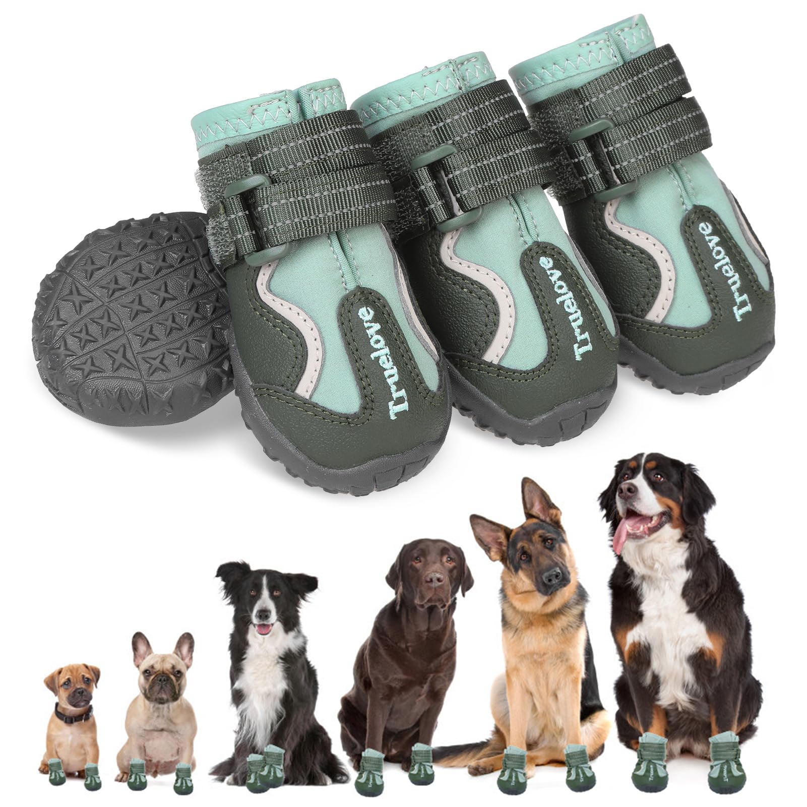 EXPAWLORER 4PCS Anti-Slip Dog Shoes - Waterproof Dog Booties & Paw Protectors with Reflective Straps for Outdoor Cold/Hot Pavement, Indoor Hardwood Floors, Winter Boots for Small Medium Large Dogs