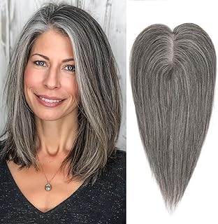 Hair Toppers for Women Real Human Hair, Dark Grey 14 Inch 360° Cover Middle