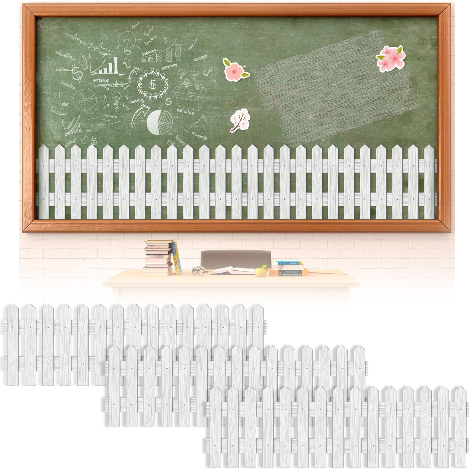 Picket Fence Bulletin Board Decoration Classroom Spring Summer Bulletin Board Border Back to School White Picket Fence Cutouts for Home Classroom