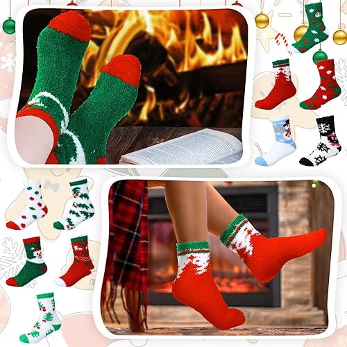Miniatura 6 de SATINIOR 10 pares de calcetines de Navidad mullidos y esponjosos, calcetines cálidos de Navidad, calcetines coloridos de felpa de Navidad