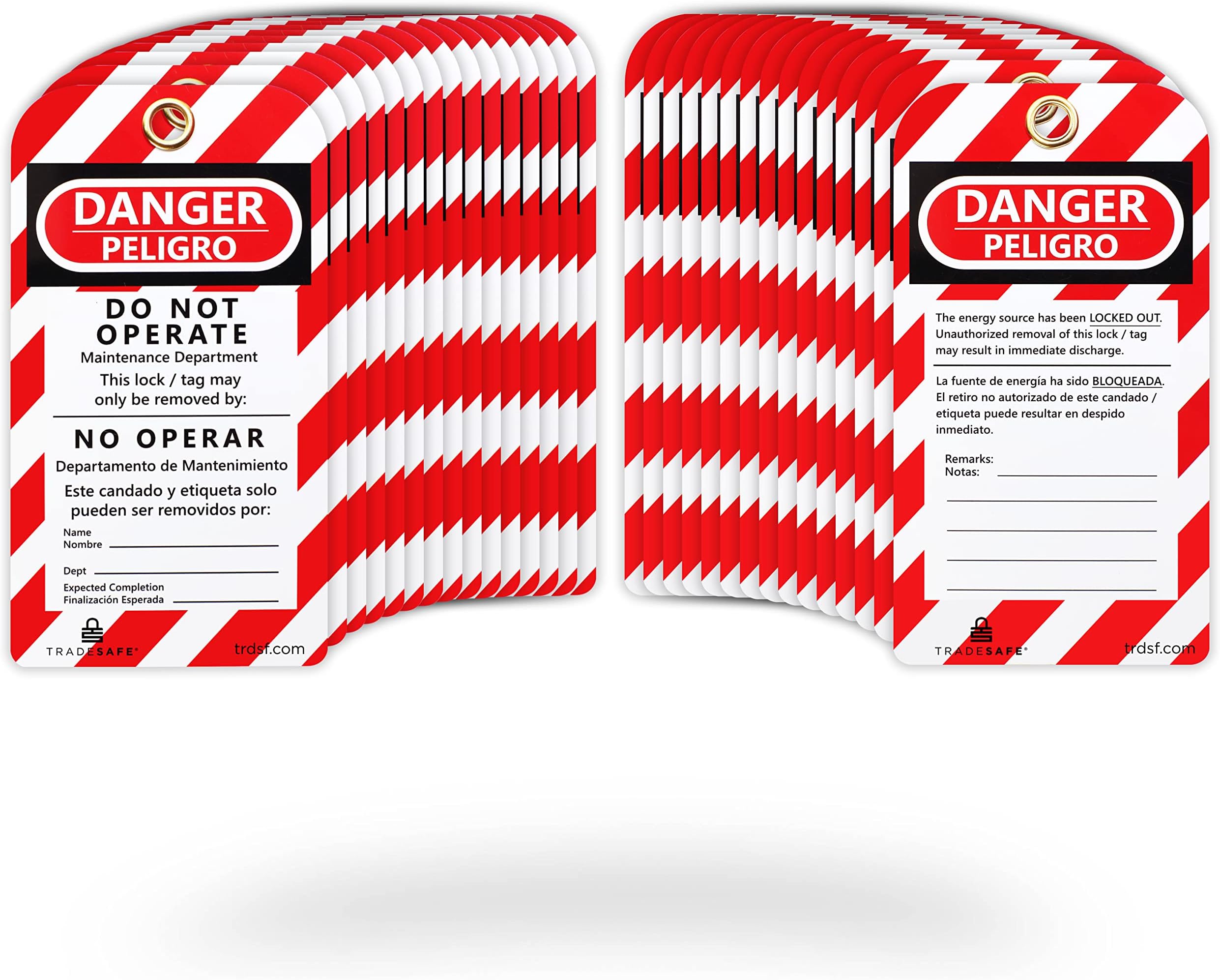 TRADESAFE Bilingual Lockout Tagout Tags - Peligro No Operar, 30 Danger Do Not Operate Tag with 30 Zip Ties, Premium 32 mil Vinyl, OSHA Compliant Loto Tags for Lock Out Tag Out, Equipment Repair