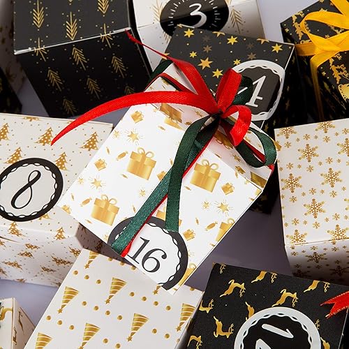 Miniatura 7 de Kesoto Cajas vacías de calendario de Adviento, 24 cartones impresos DIY Calendario de Adviento para hacer y rellenar, blanco y negro