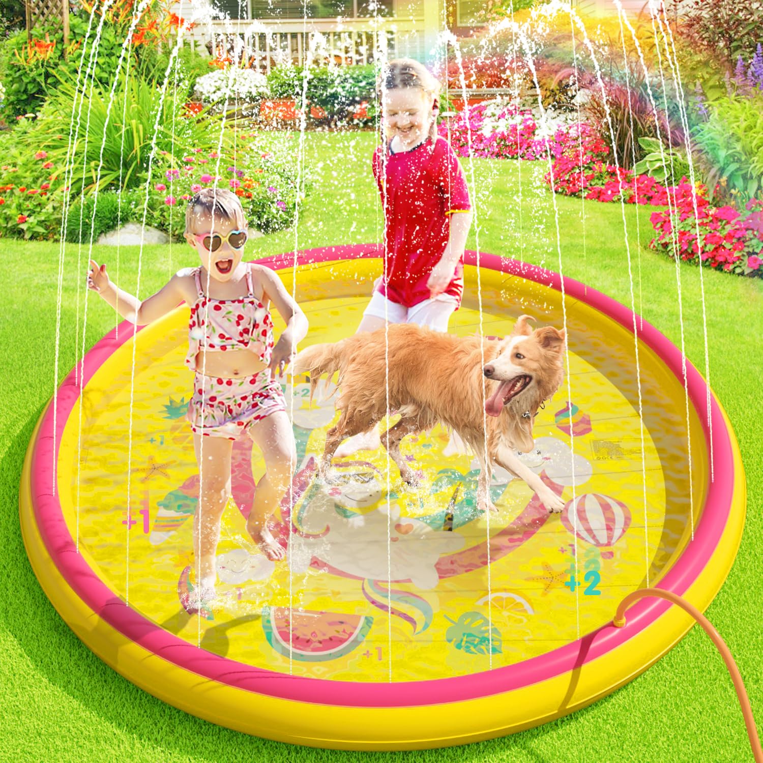 Peradix Splash Pad Ronda, Tapete de Juegos de Agua 170CM Almohadilla de Aspersor para Piscina, Jardín de Verano, Juguete Acuático con Rociadores para Niños (Naranja