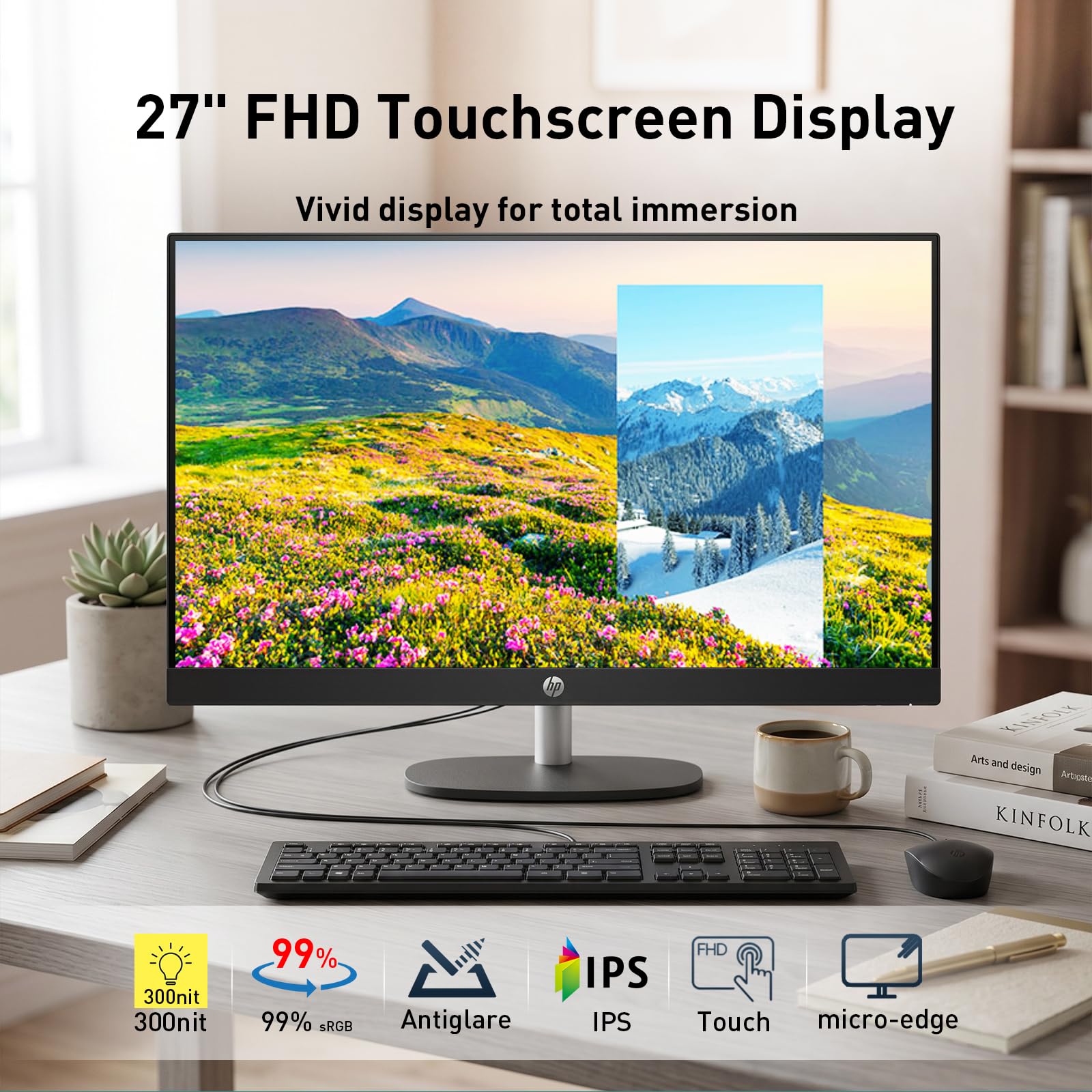 HP Essential 27" FHD Touchscreen All-in-One, Intel Ultra 7 255U, 64GB DDR5 + 2TB SSD, Wi-Fi 6, Privacy Camera, Wired Keyboard and Mouse, Copilot AI, RJ-45, Win 11 Pro image 4
