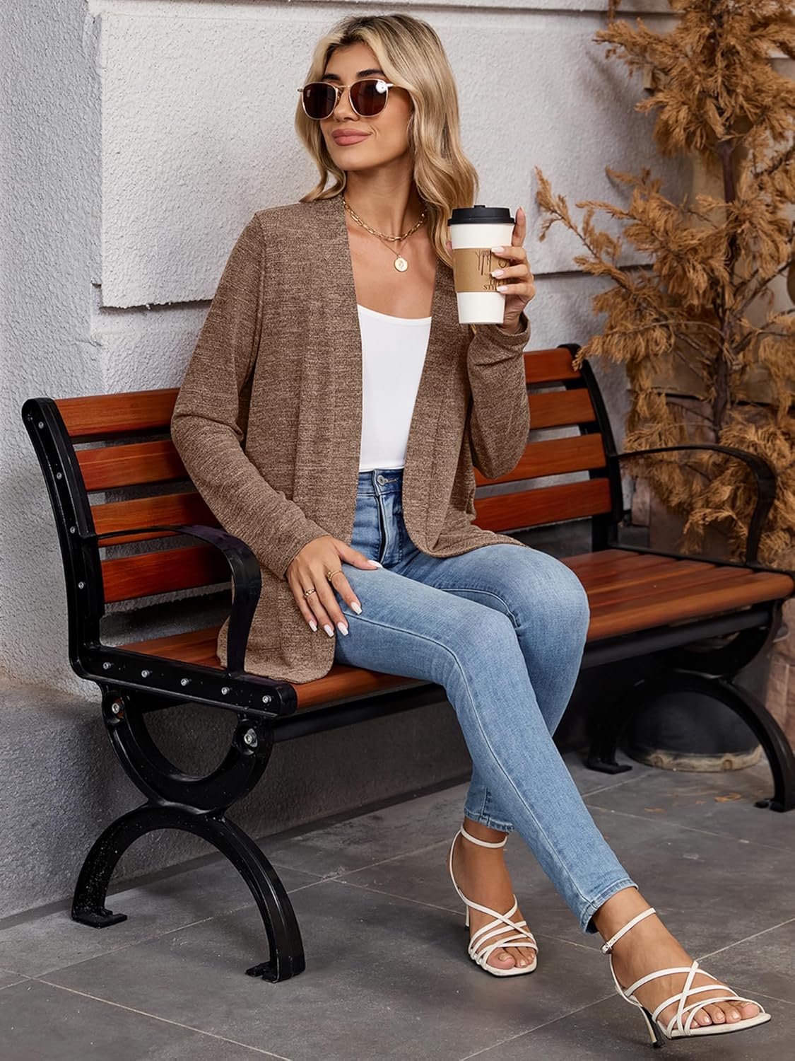 DEARCASE Women's Long Sleeve Open Front Cardigan Lightweight Casual Loose Fit Bolero Sweater with Pockets - Image 3