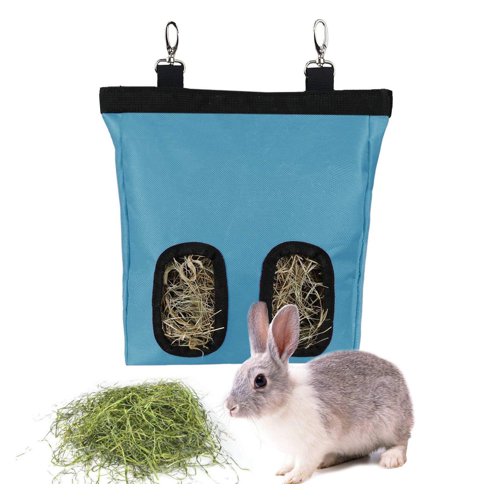 Rabbit Hay Feeder Bag Guinea Pigs Hanging Hay Rack Manger Holder Dispenser Small Animal Feeder Storage Pouch for Bunny Chinchilla Hamster (Blue, 2