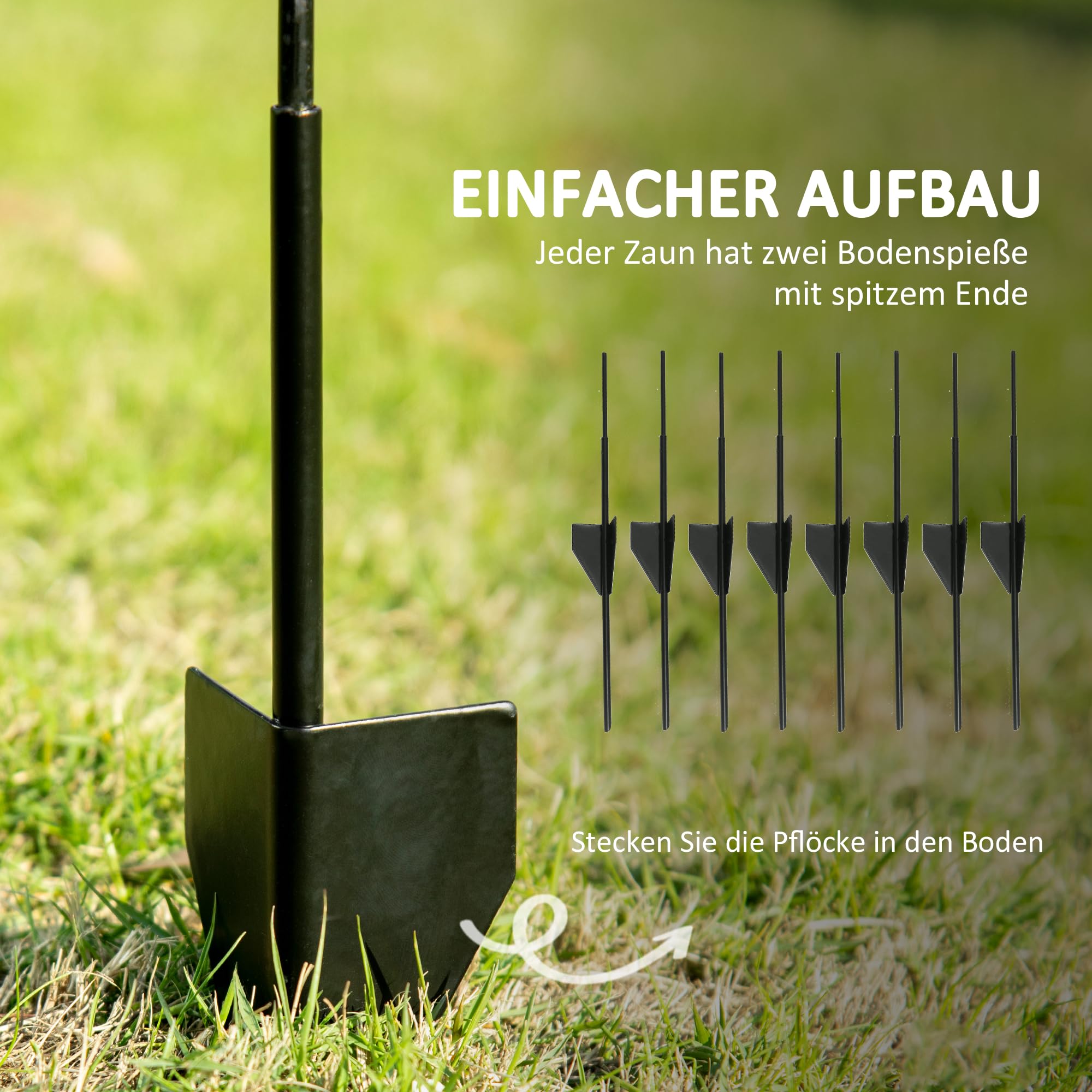 Outsunny Gartenzaun Mit 4 Paneelen & 8 Bodenankern – 348x110 Cm, Schwarz, Ideal Für Beete & Grundstücksabgrenzung