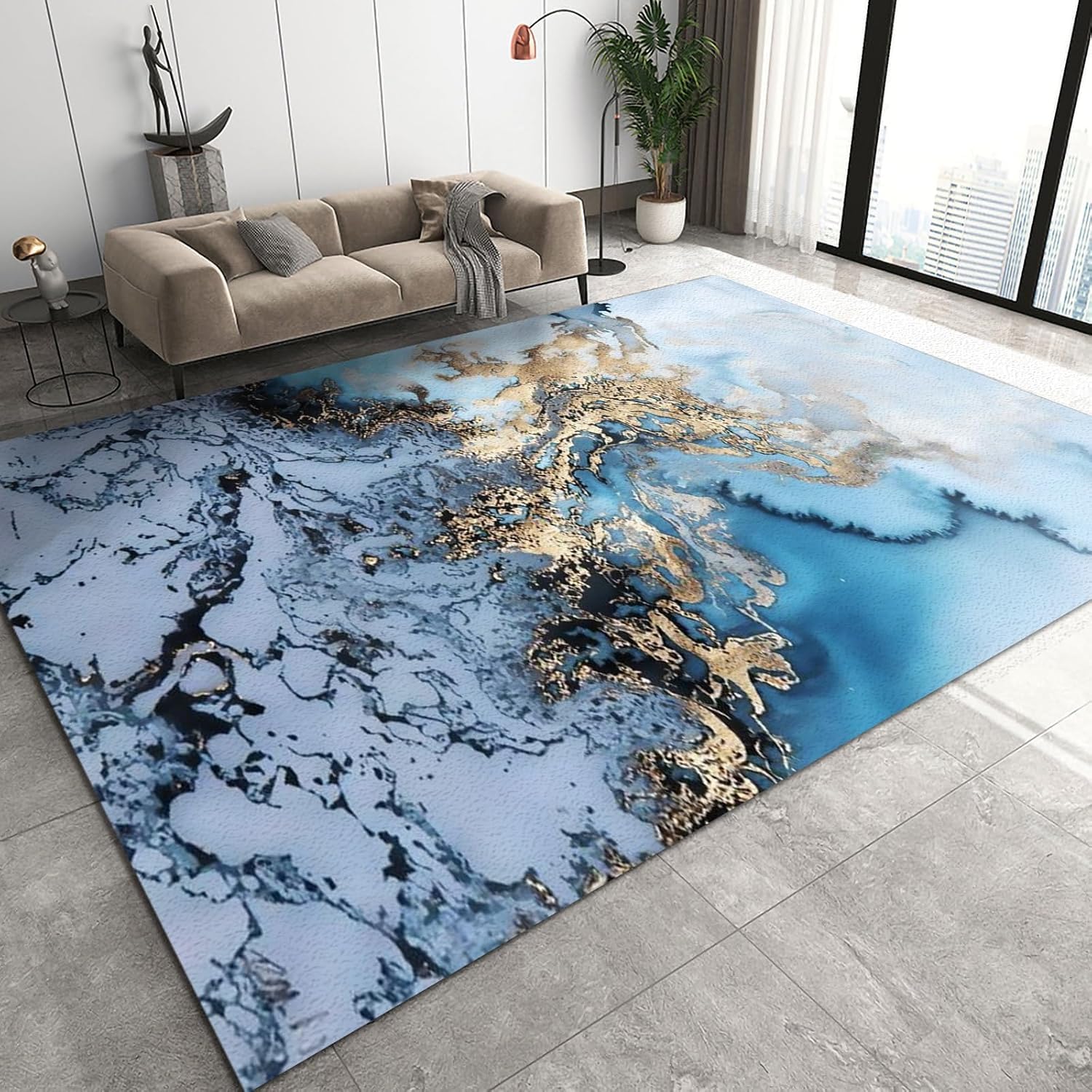 Tapis chambre 3D effet marbre abstrait antidérapant lavable pour salon et zone de jeux