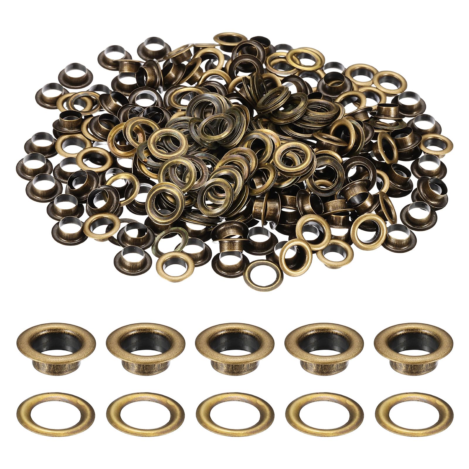 sourcing map 200 Sets Grommets Eyelets, 6mm Brass Self Backing Eyelets Metal Eyelet with Washers for Belts, Shoes, Clothes, Bead Cores, DIY Project, Bronze