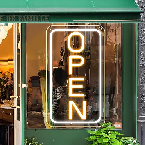 Letreros de apertura para negocios, letrero LED grande de neón de 23 x 12 pulgadas con adaptador de interruptor de encendidoapagado, ultra brillante