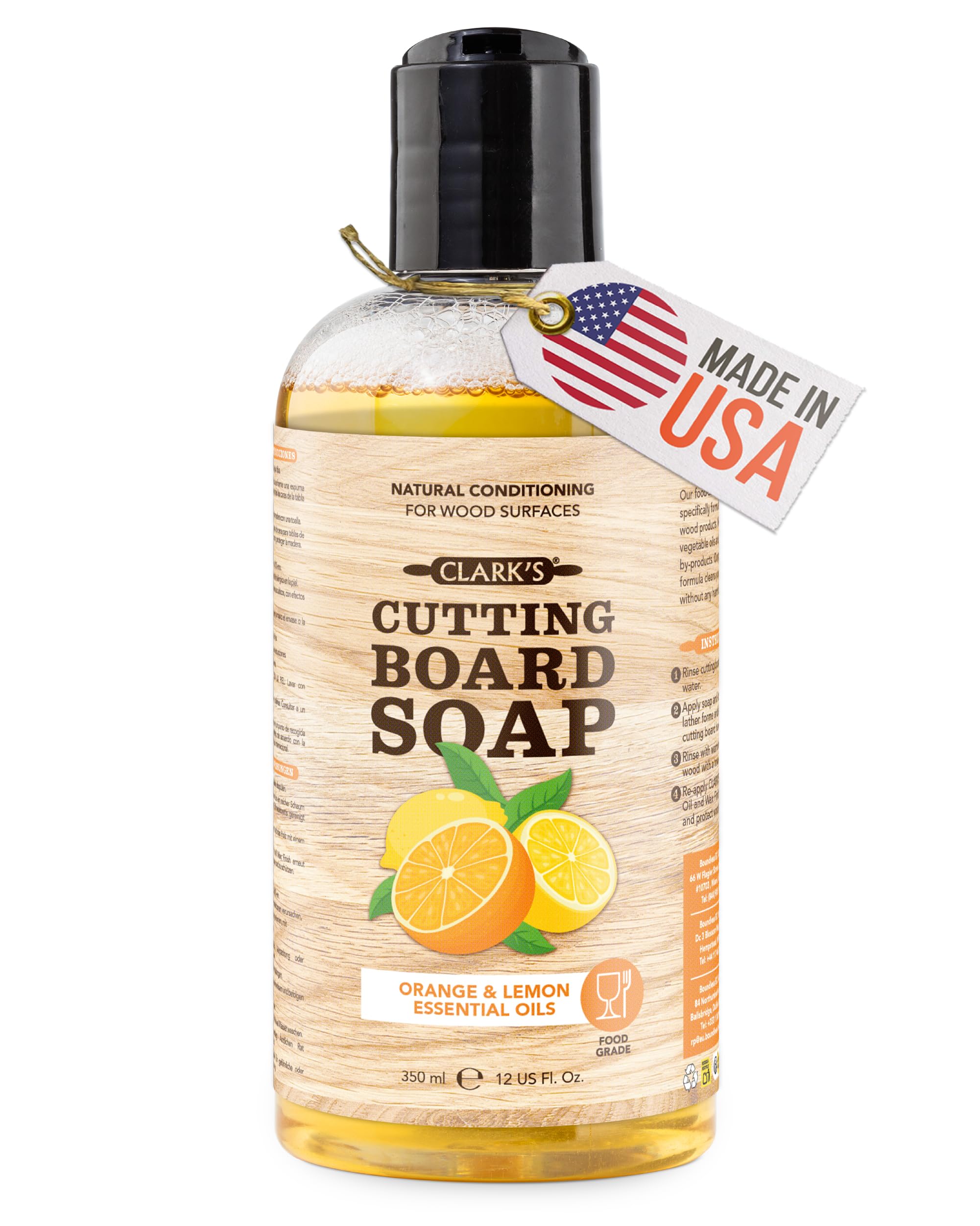 Cutting Board Organic Soap - Cleaner for Butcher Block, Countertop and Utensils - Enriched with Natural Orange & Lemon Extracts - Cleans and Restores Wood - Use Before Food Safe Mineral Oil