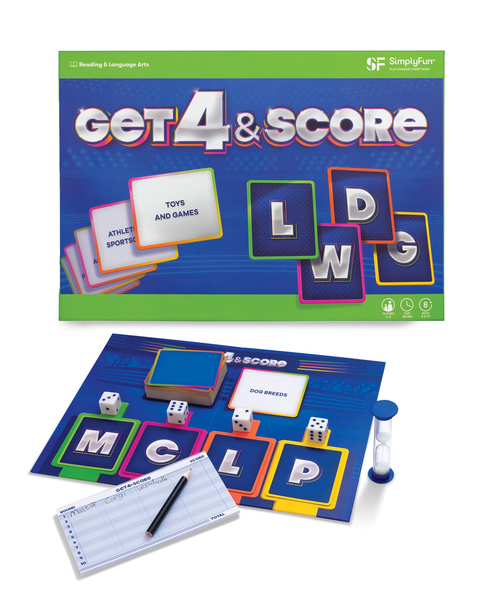 SimplyFun Get 4 and Score - A Communication Game for Kids That Tests Your Memory and Vocabulary Skills! - Educational Learning Game - 2 to 8 Players - for Kids Ages 8 & Up