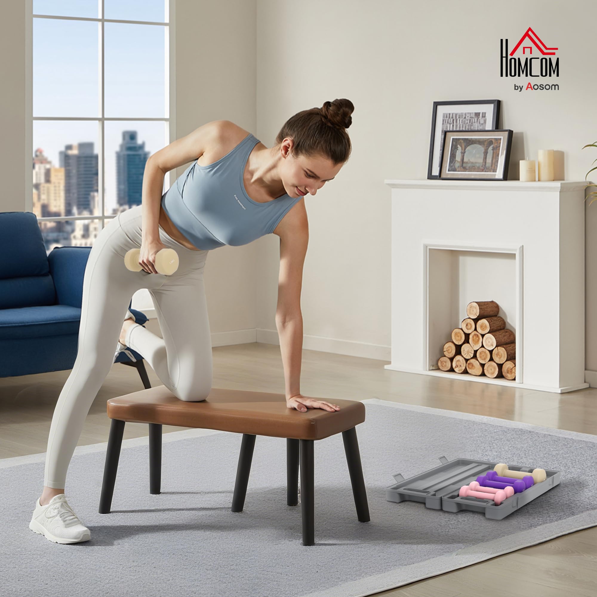 HOMCOM Set di Manubri Palestra 2x0.5/1/1.5kg con Valigetta, Manubri da 6 kg Totali con Impugnatura Antiscivolo, Allenamento Fitness Casa, Rosa, Viola, Marrone
