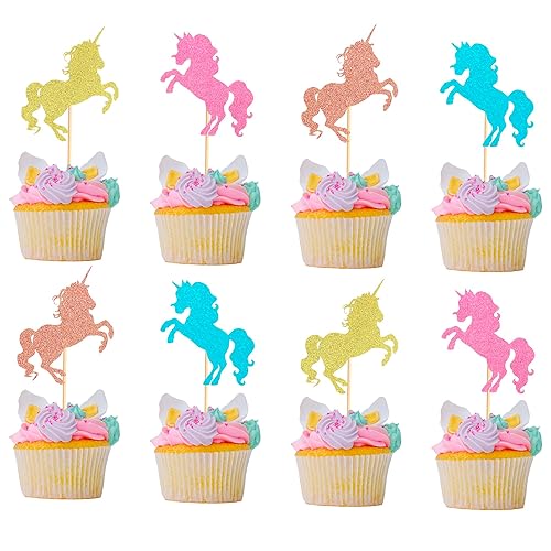 Vista 8 de 24 piezas de decoración de cupcakes de cuerno de unicornio para temática de unicornio, baby shower, cumpleaños, boda, compromiso, fiesta, Cuerno