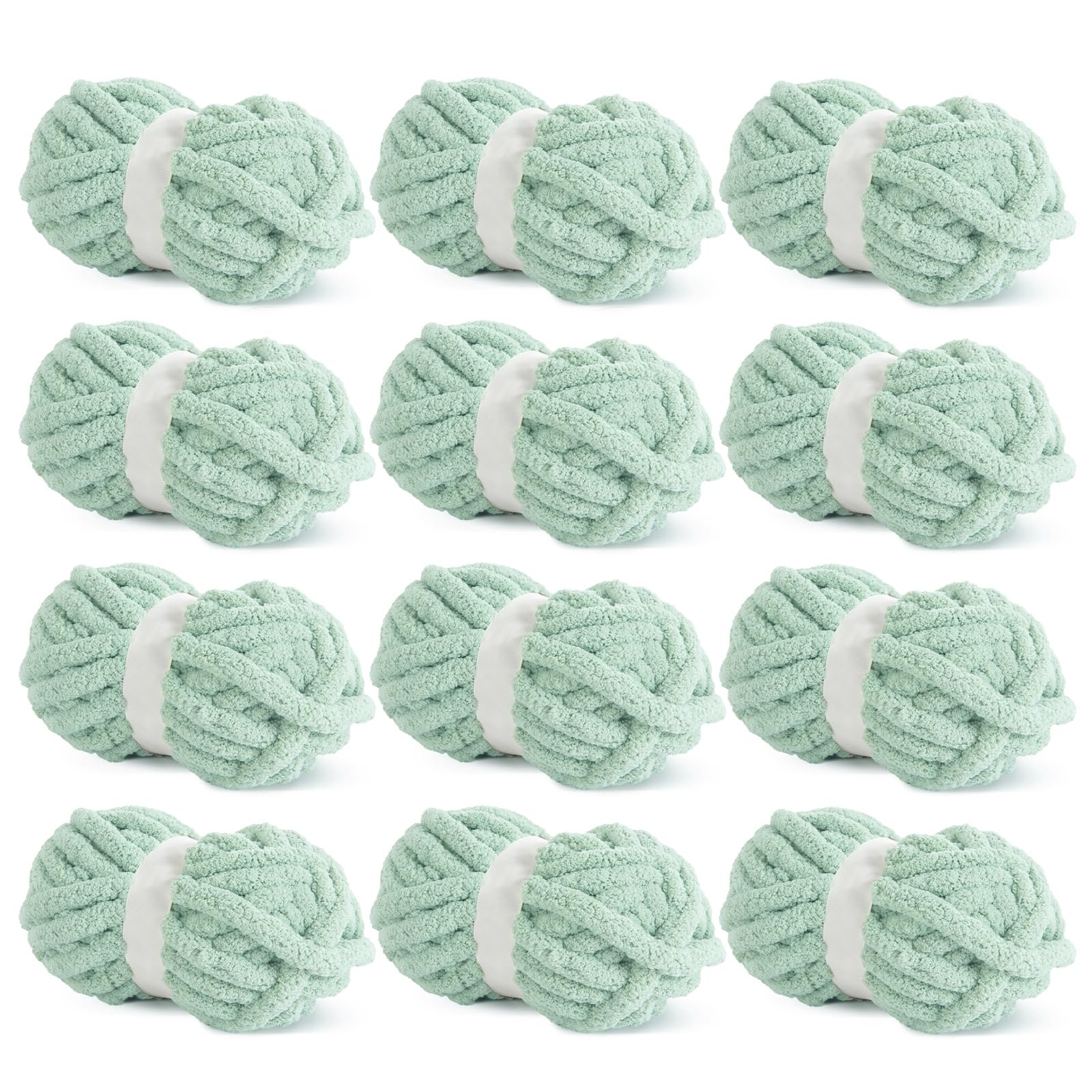 Hombys Mint Green Chunky Chenille Yarn for Crocheting & Knitting, Super Bulky, Soft Plush, 12 Jumbo Packs (27 yds, 8 oz Each) — image 1