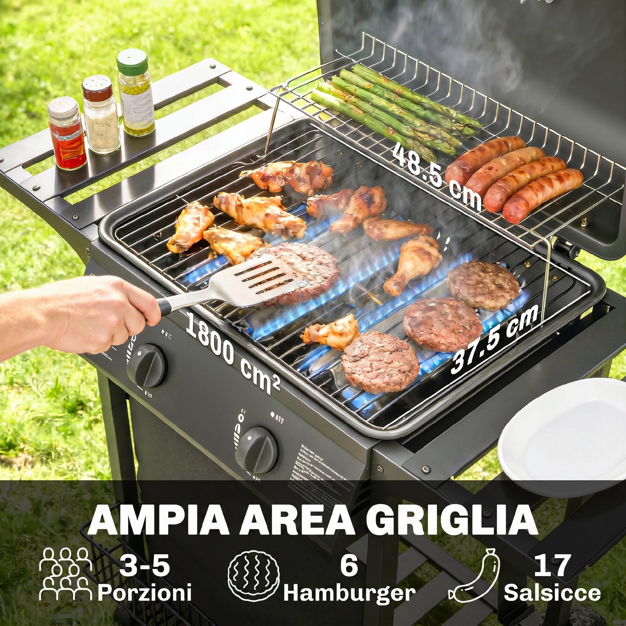 Outsunny Barbecue a Gas 2 Bruciatori 5KW BBQ Portatile Griglia Acciaio Inox con Ruote Giardino