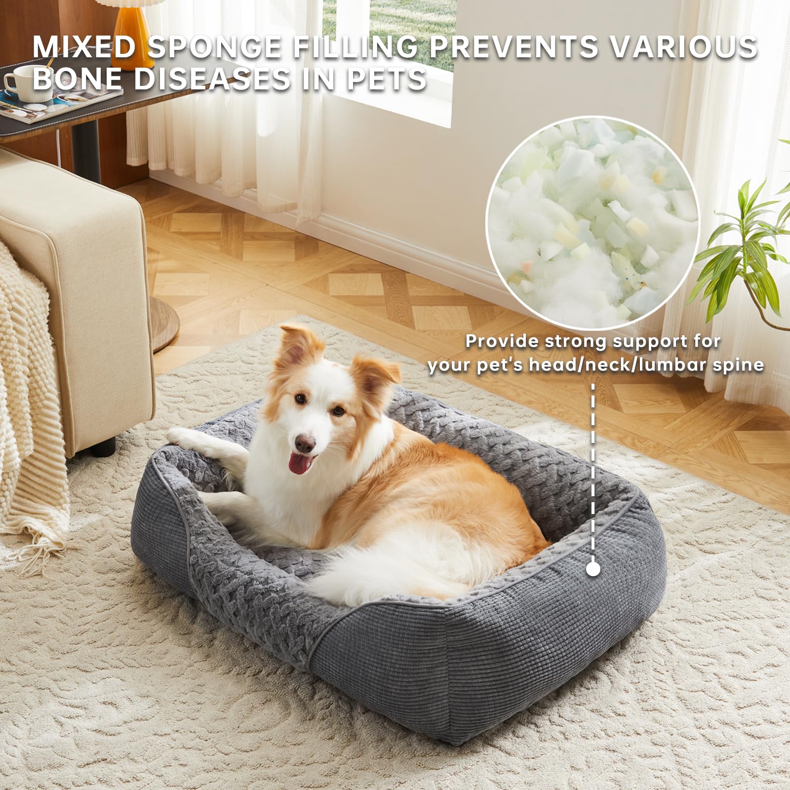 Heymamba Medium Dog Bed Mixed Filled with Large Particle Memory Sponge and Cotton - Image 4