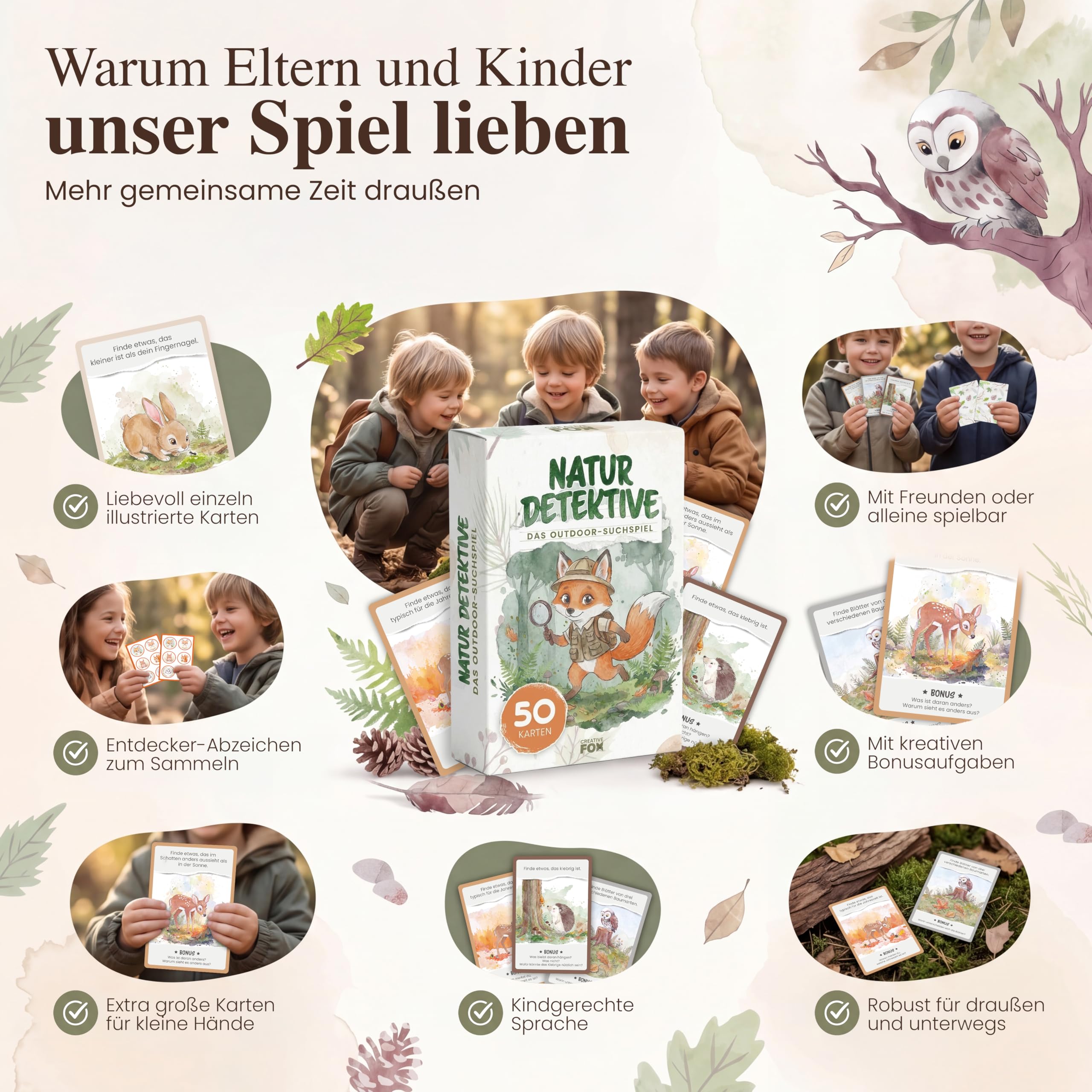 50 Entdeckerkarten für Kinder (ganzjährig) | Spannendes Outdoor Suchspiel | Outdoor Spiele für Kinder | Lernspiel für draußen | Entdecker Set für Kinder ab 4 | Geschenk für Kinder ab 4, 5 Jahren