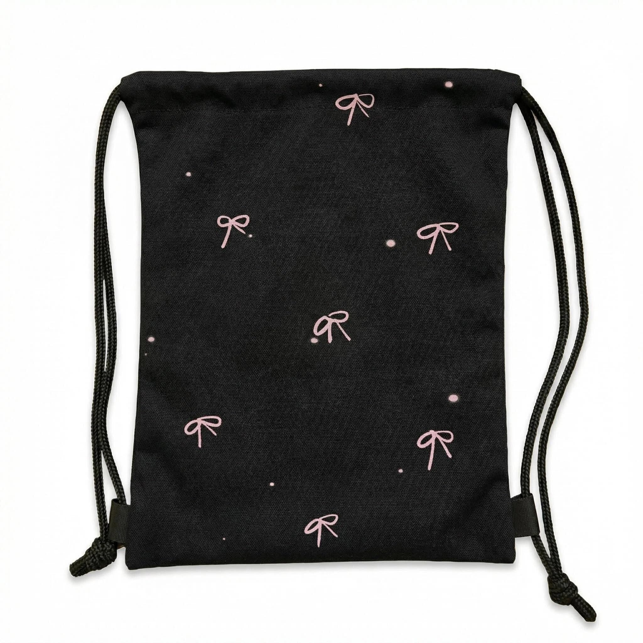 PLUSHCEWT Black Bow Drawstring Bag, Waterproof Drawstring Backpack 29x41cm, Large Capacity Swim Bag for Women Girls, Gym String Bag for Swimming, Fitness, Travel, School, Ballet (B2)