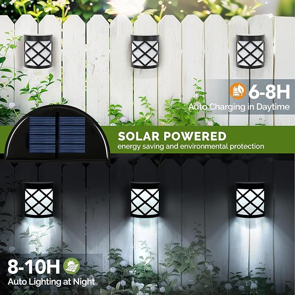 Solpex Solar Fence Lights, 8 Pack Solar Wall Lights, Waterproof 6 LED Deck Lights, Decorative Outdoor for Fence, Deck, Patio, Stairs, Yard, Pathway (Cold White) - 5