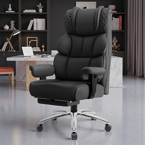 Miniatura 7 de Silla de escritorio de oficina, silla de juegos de cuero grande y alta con reposapiés, sillas de computadora reclinables ejecutivas ergonómicas