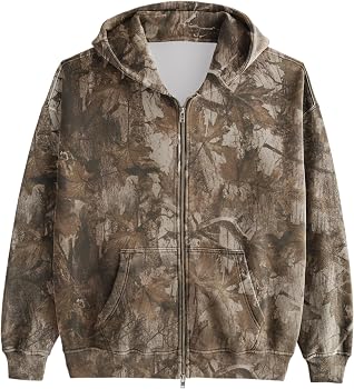 MISSACTIVER Camo Zip Up Hoodie Women Men Maple Leaf Print Fleece