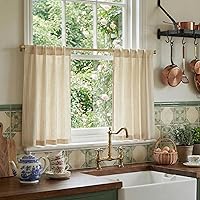 Vista 12 de RYB HOME Cortinas Blancas con Textura de Lino, Cenefas Transparentes, Complementos Superiores para Ventanas, Cortinas Semitransparentes para Cocina
