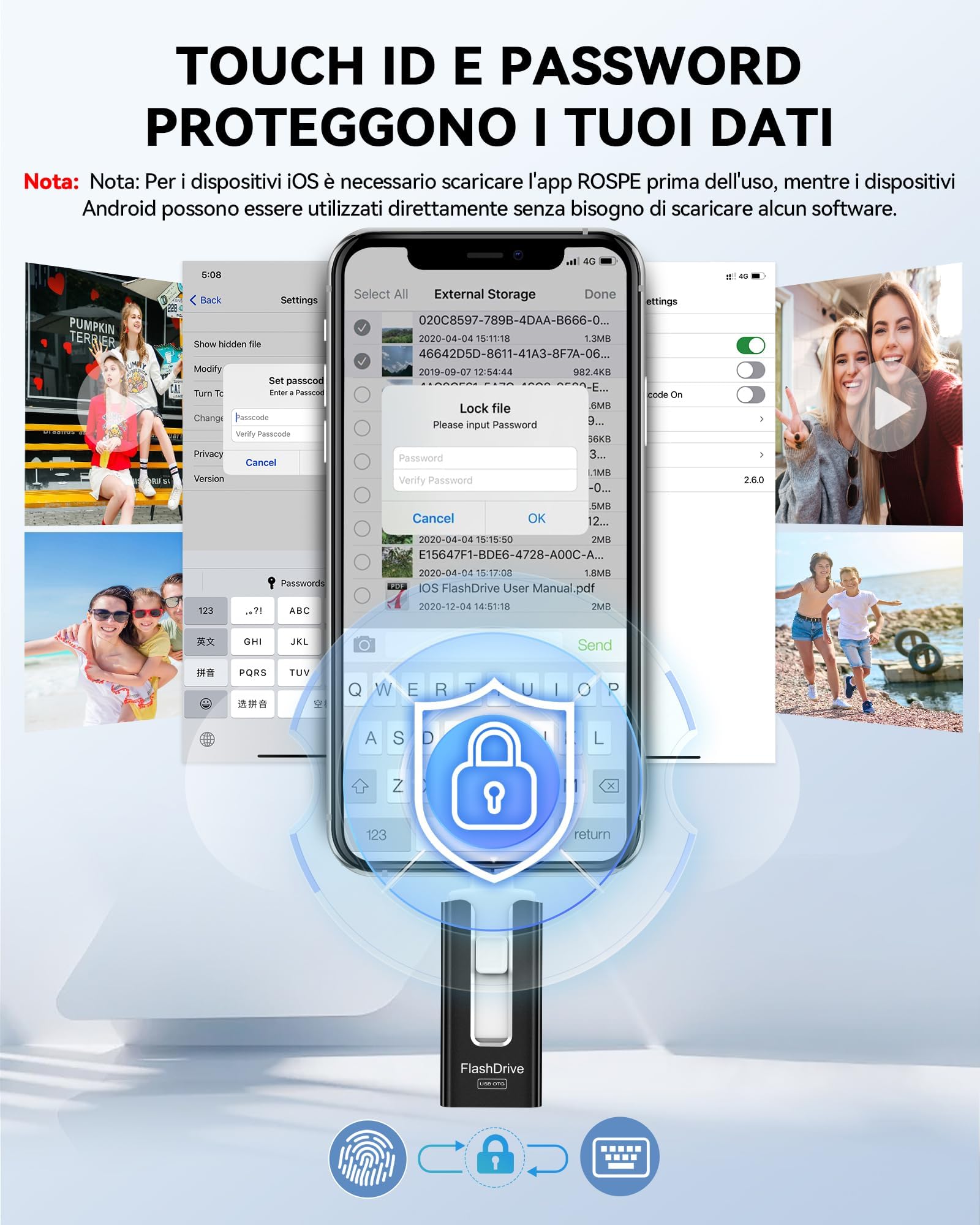 SUDEHO Memoria USB de 256 GB para iPhone con certificación MFi, 4 conn USB3.0, negro | Certificada MFi, Lightning, Type A, Type-C y micro USB, compatible con iPhone, iPad, Android y PC, USB 3.0 rápido