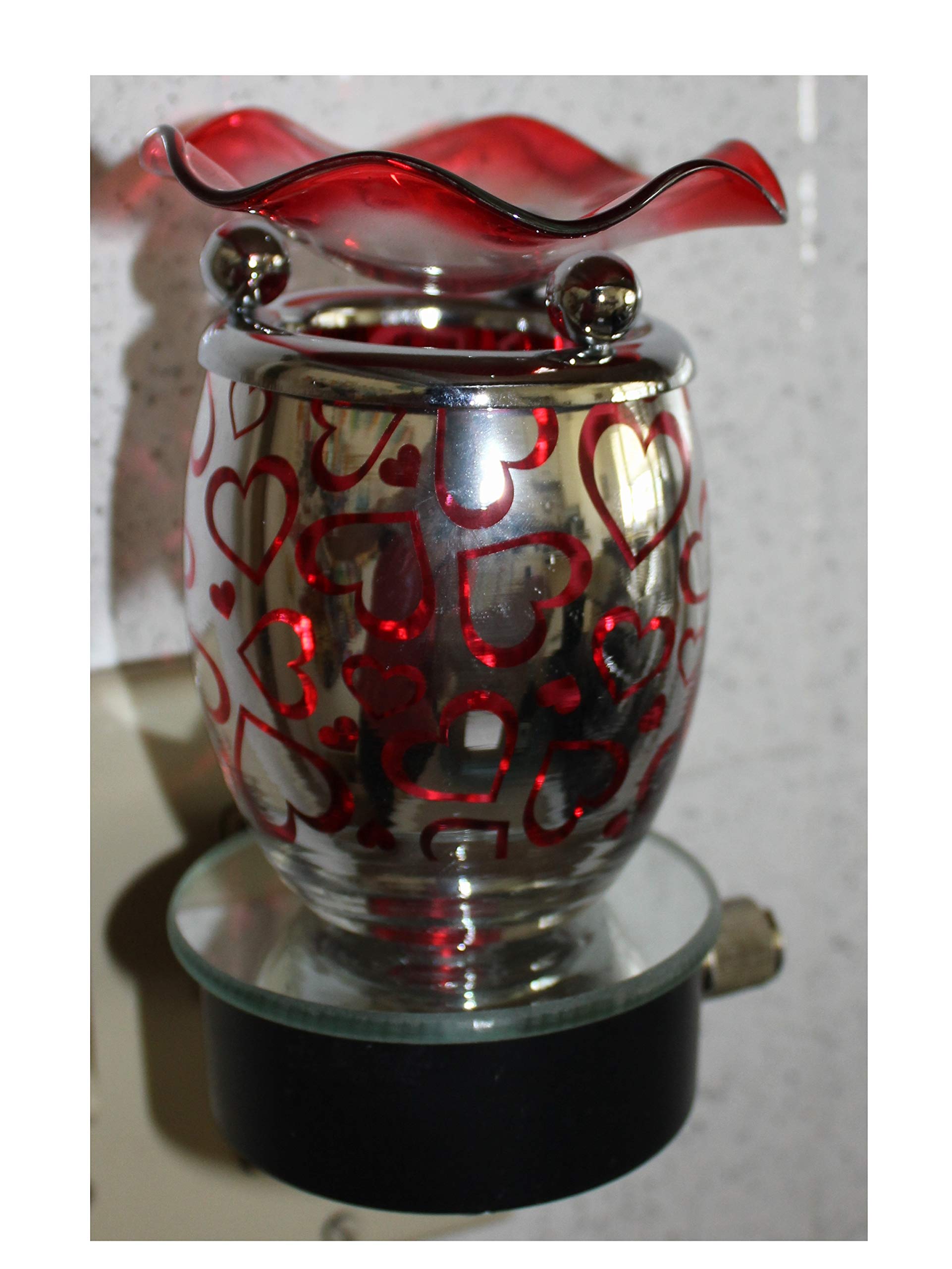 Navillus - Plug In directly to wall Aroma Lamp night Light - Oval Shape, Red Hearts design, oil warmer with dimmer in Red color, Valentines, Anniversary, Mothers Day