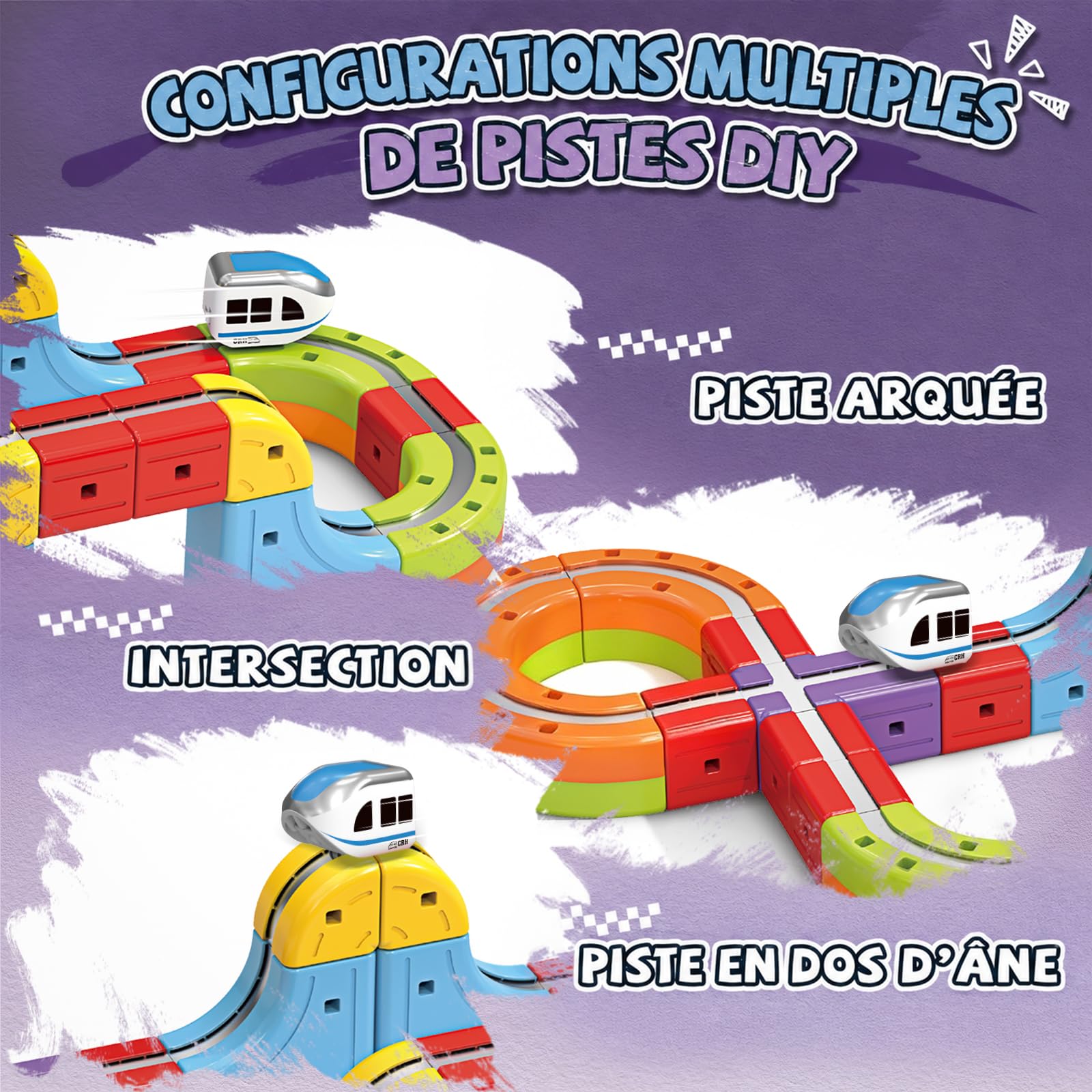 YESHIN Clickrail Ensemble de Train Électrique, Kit de Voie de Train DIY avec Dispositions 3D Défiant la Gravité, Train Motorisé et Cube de Voie Magique, Jouet de Fusion de Voie Électrique pour Enfants