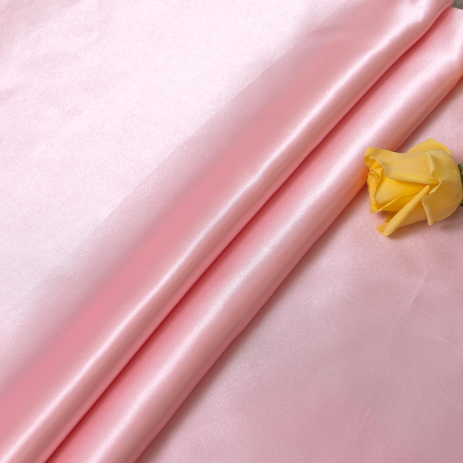 Satin Fabric by The Yard ，60 Inch Wide ，Soft Charmeuse Silk Satin Fabrics for Sewing,Wedding Dress,DIY Craftings, Costumes,Draping,Table Runner,Cloth Napkins (Pink, 10yard)