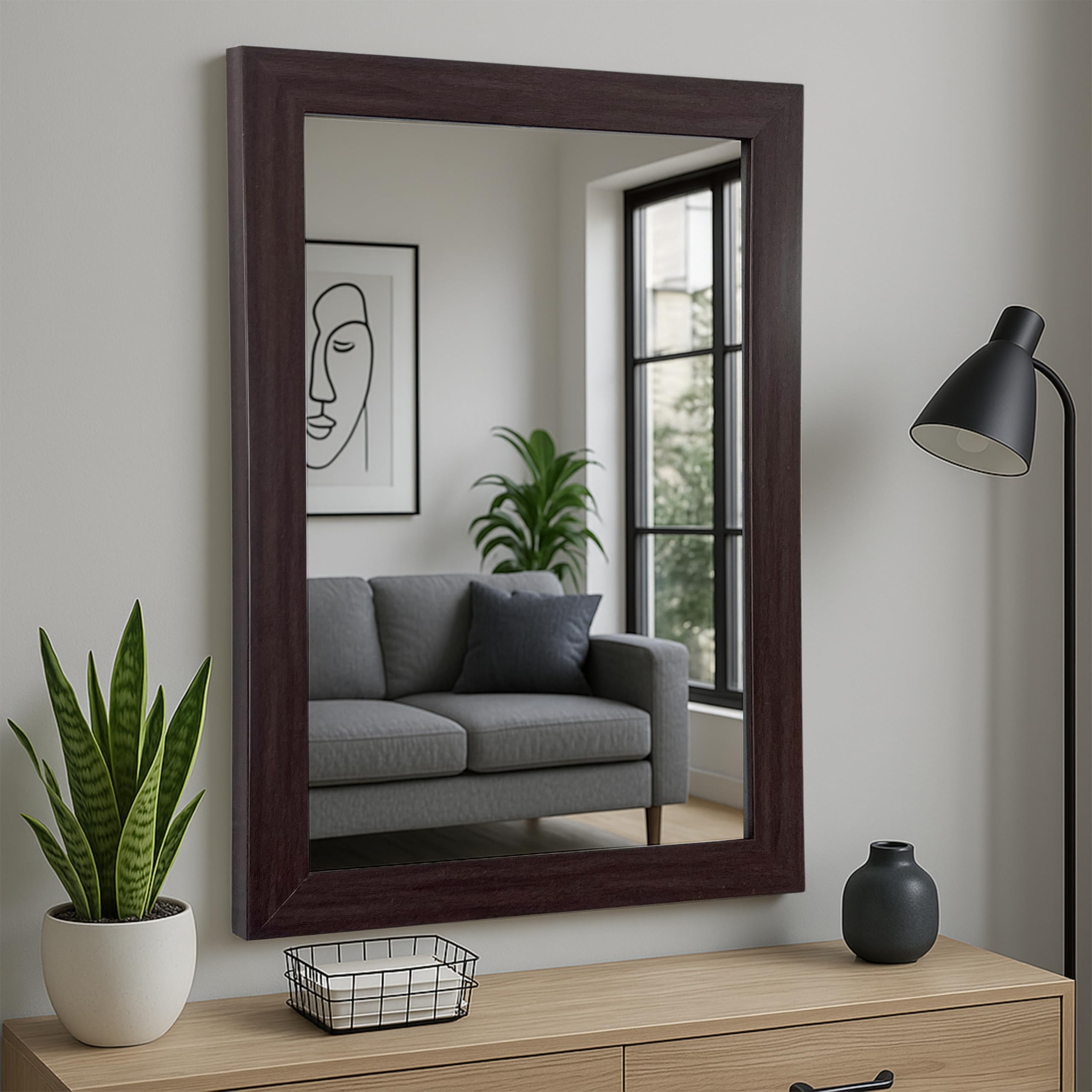 Art Street Bathroom Wall Mirror, Brown Wall Mount Rectangular Makeup Mirror, Decorative Looking Glass with Frame for Home, Bathroom & Living Room (Size: Inner: 12x18 in, Outer: 15x21 Inch)-image-35