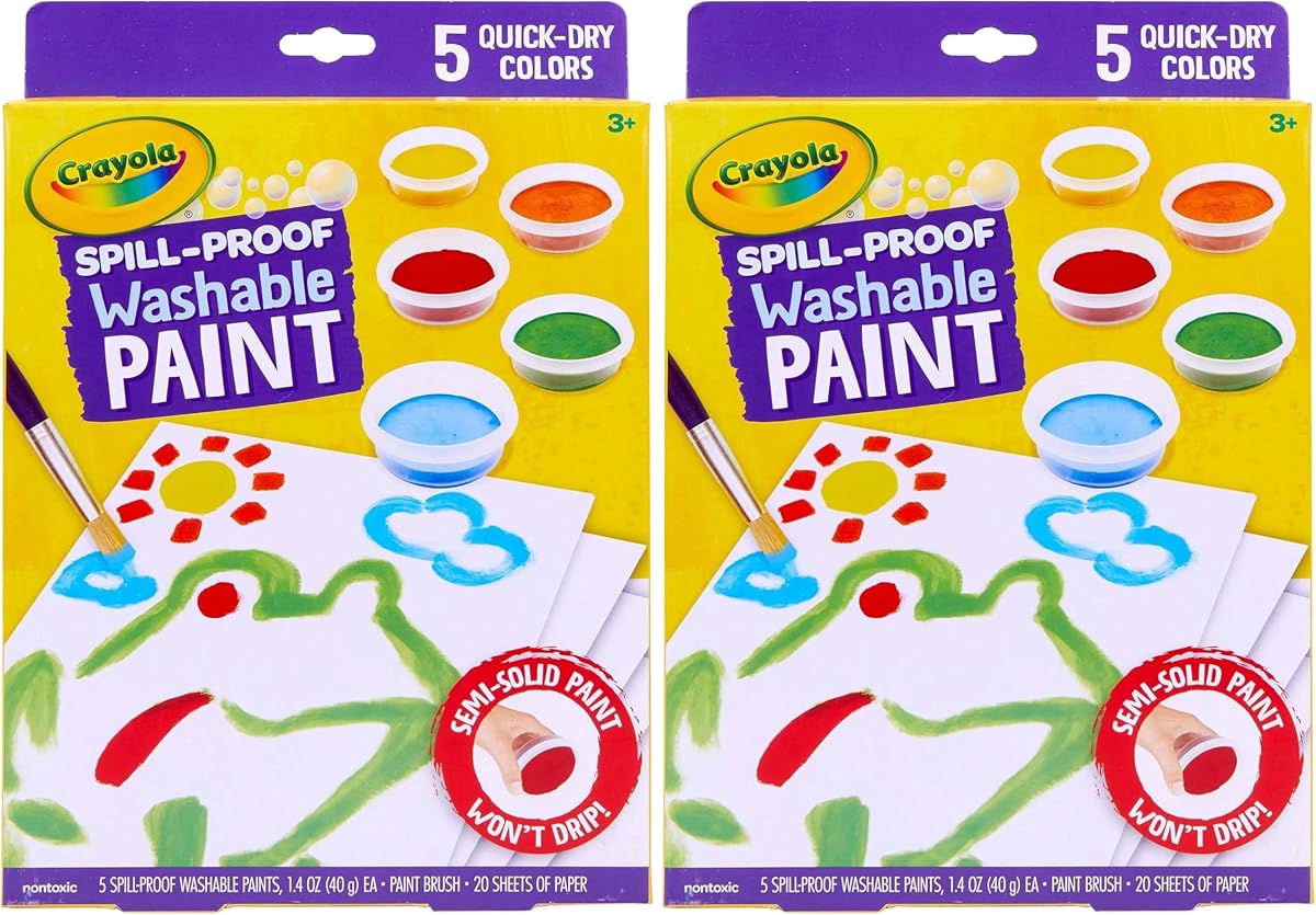 Crayola Juego de pintura a prueba de derrames: pintura lavable para niños, incluye pincel y papel, sin goteo, artes y manualidades menos desordenadas, regalo para niños pequeños, a partir de 3 años (paquete de 2)
