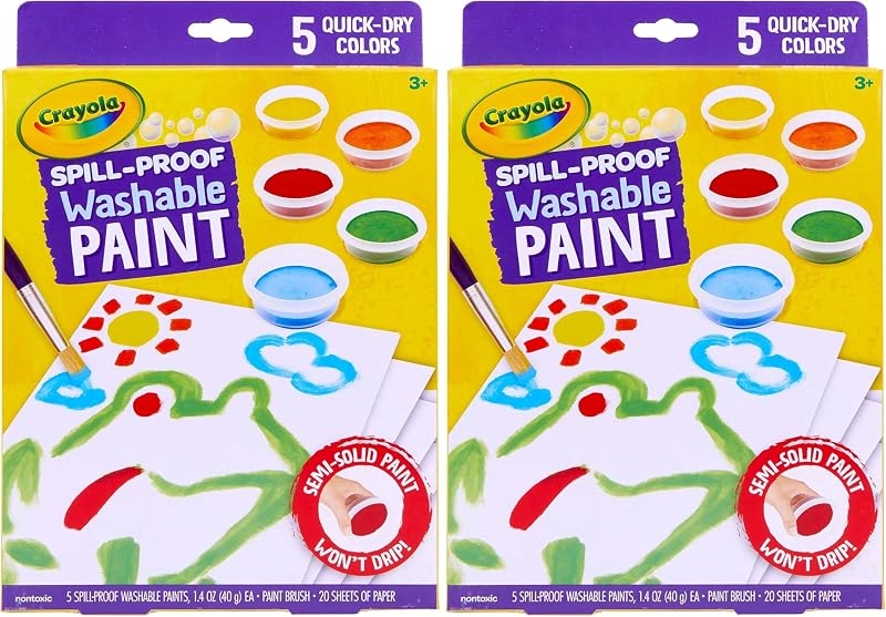 Crayola Juego de pintura a prueba de derrames: pintura lavable para niños, incluye pincel y papel, sin goteo, artes y manualidades menos desordenadas, regalo para niños pequeños, a partir de 3 años (paquete de 2)