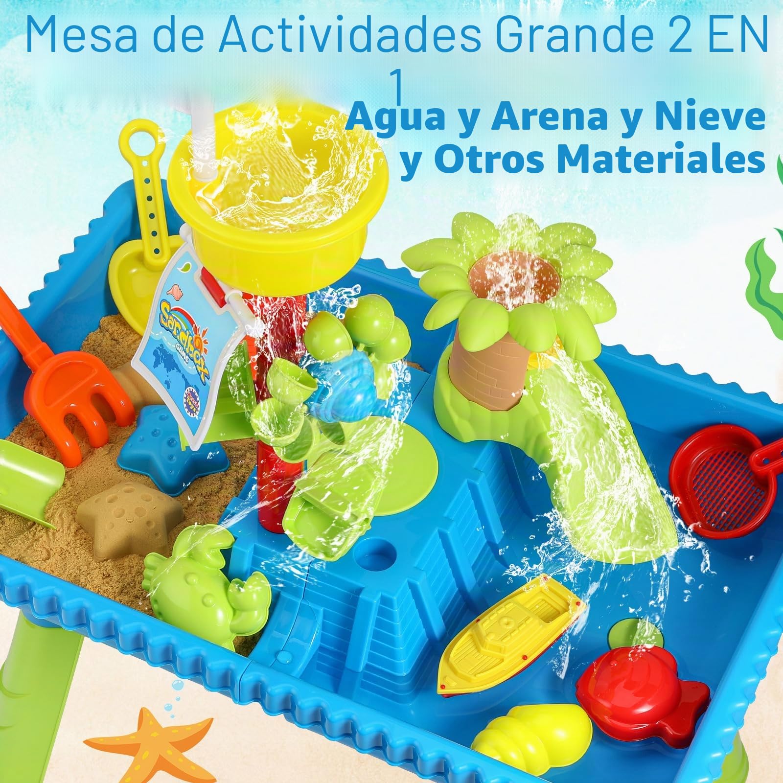 KNASON Mesa de Agua para Niños,Mesa de Arena y Agua 2 EN 1 con 37PCS Accesorios Mesa de Agua,Gran Actividad Mesa Sensorial Juguete al Aire Libre en la Playa del Patio Trasero para los Niños 3 4 5 6 8