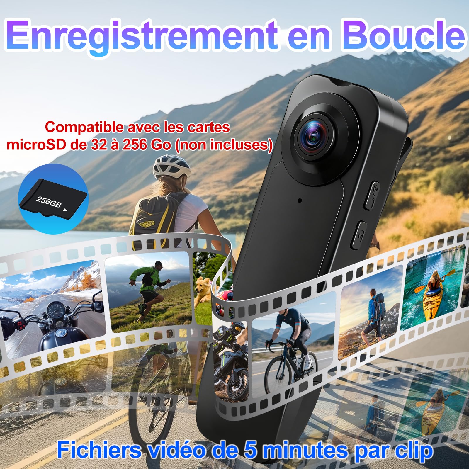 TANGMI Mini Camera Body, 7 Heures d'Utilisation Mains Libres Camera Pieton Portable, Vision Nocturne & 1080P HD Grand Angle 140° Camera Portable HD pour Enregistrement Vidéo et Prise de Photos