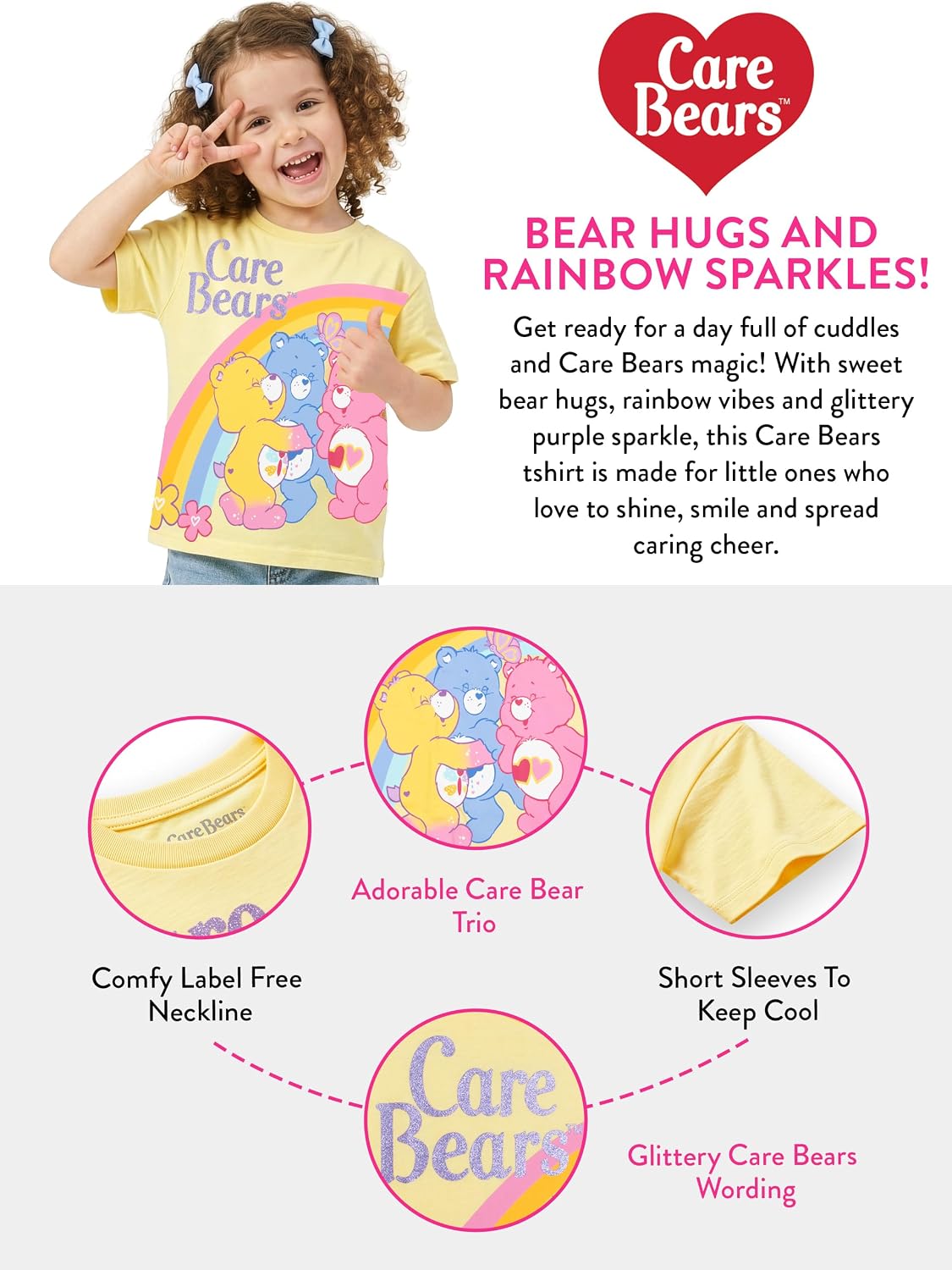 Care Bears Shirt, Teddy Bear Girls Tshirts, Kids Short Sleeve Tee, Summer Clothes
