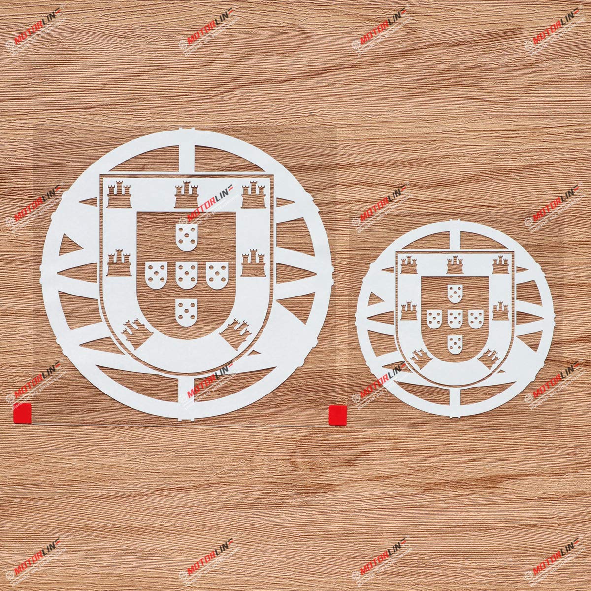 Portugal Portuguese Flag Seal Decal Sticker Vinyl Round - 2 Pack White, 4 Inches, 6 Inches - No Background for Car Boat Laptop Cup