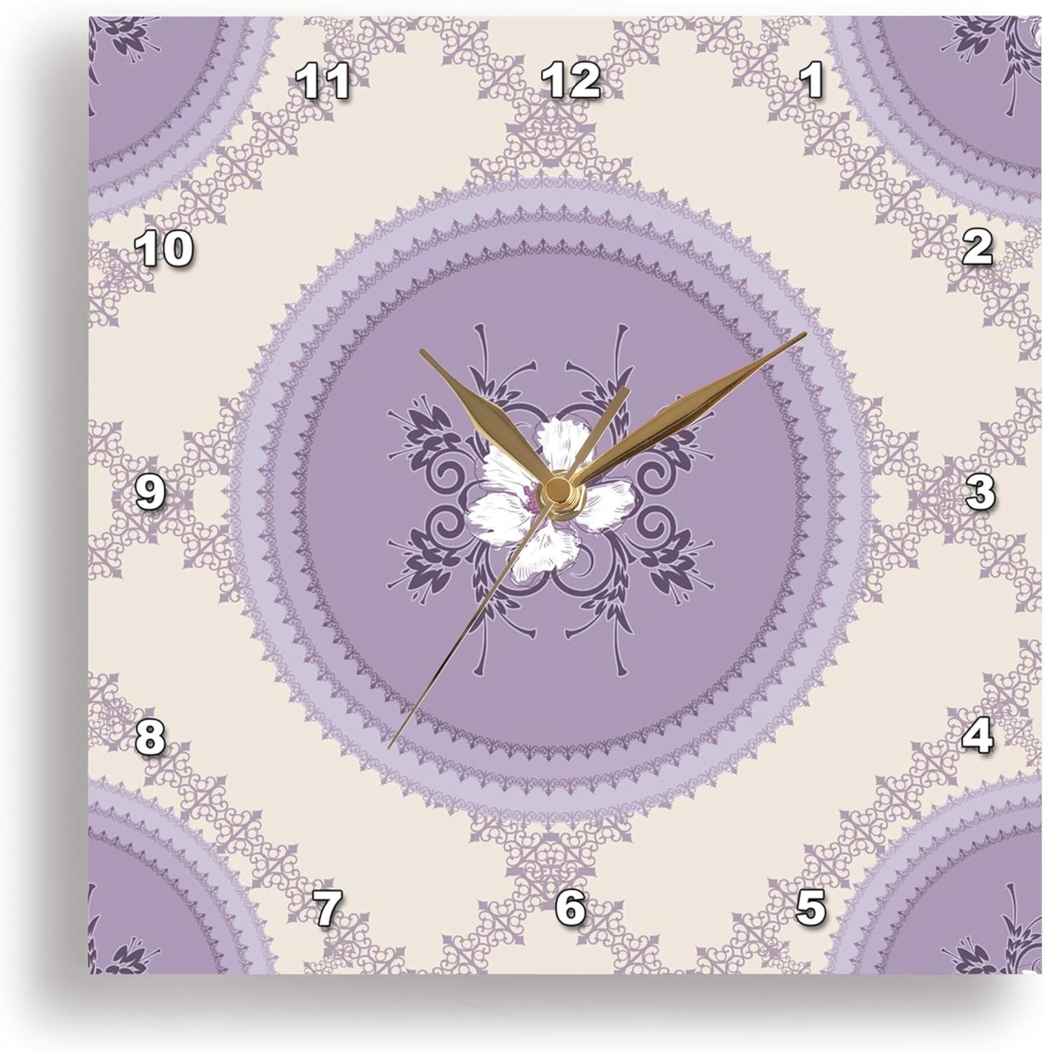 3dRose DPP_42554_2 White Flowers on Lilac-Wall Clock, 13 by 13-Inch