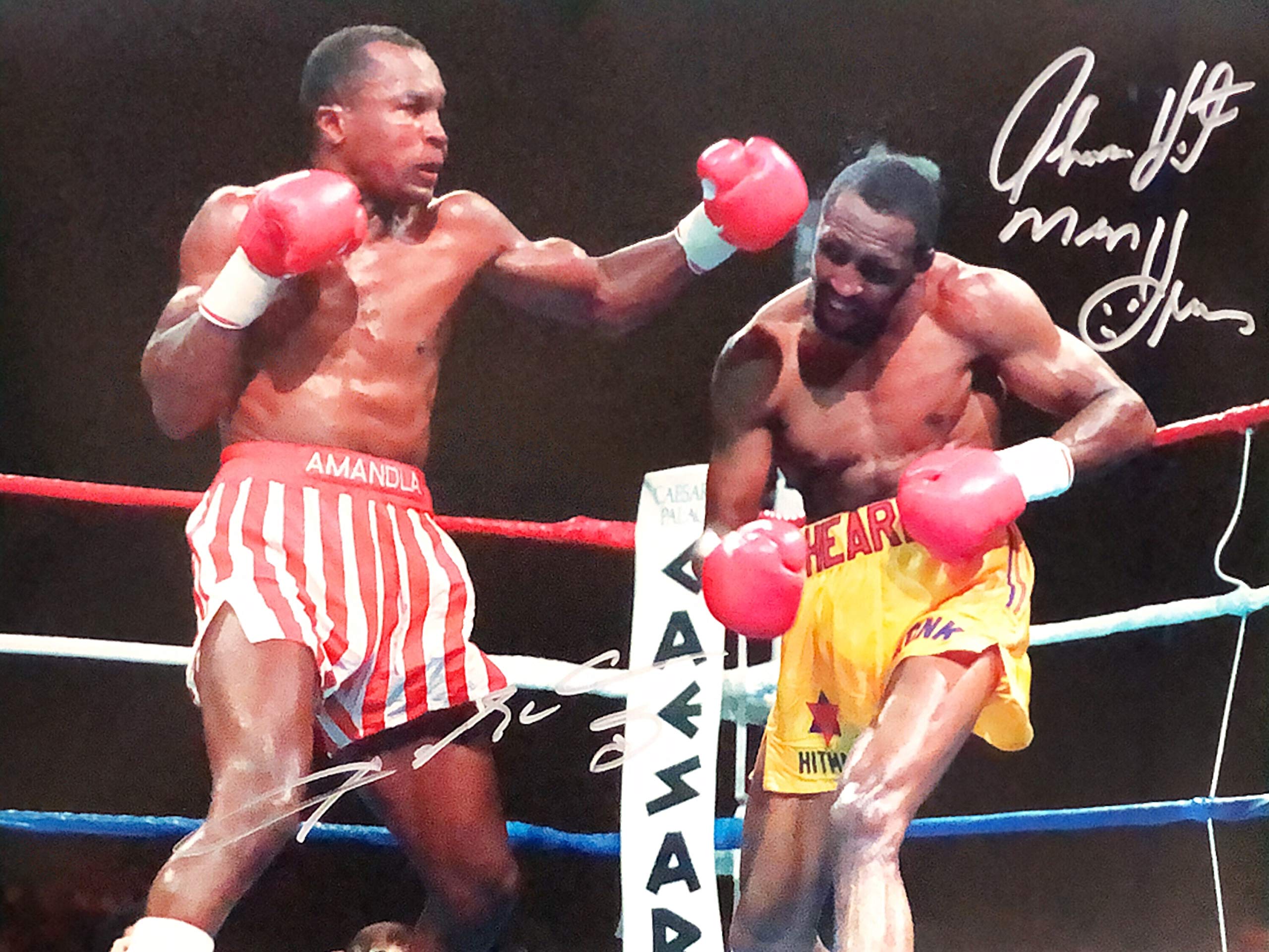 Allstarsignings Sugar Ray Leonard & Thomas Hearns dual signed 16x12 inch boxing photo with COA & proof