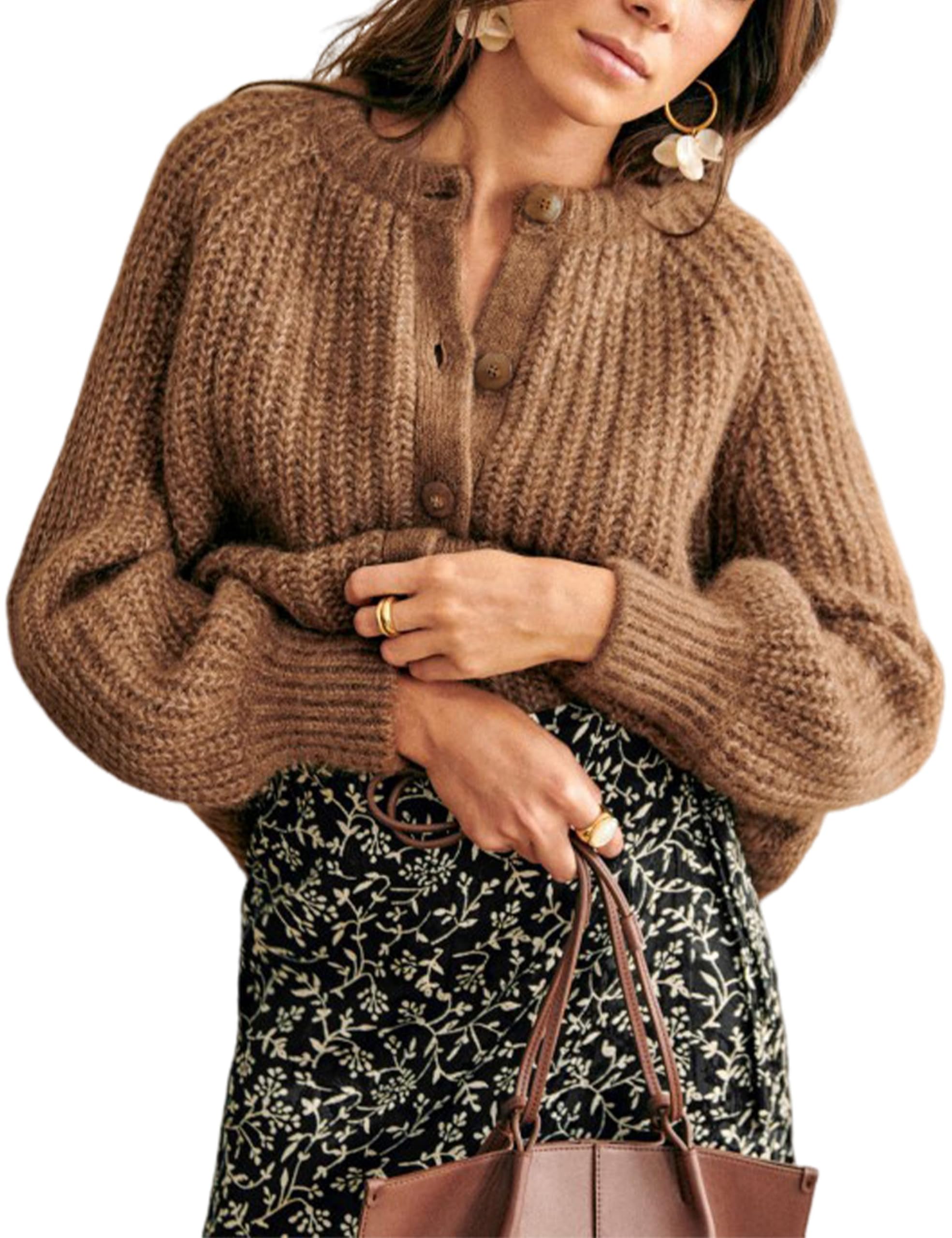 Photo 1 of Watashi Women's Cardigan Sweater - Brown, Large