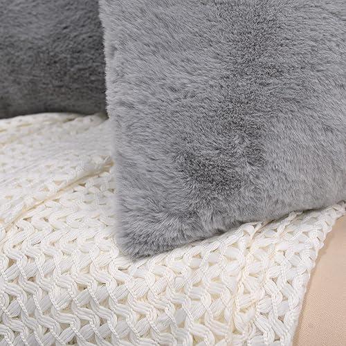 Miniatura 24 de Juego de 2 fundas de almohada de piel sintética de conejo de 20 x 20 pulgadas, fundas de almohada cuadradas decorativas de felpa peludas acogedoras