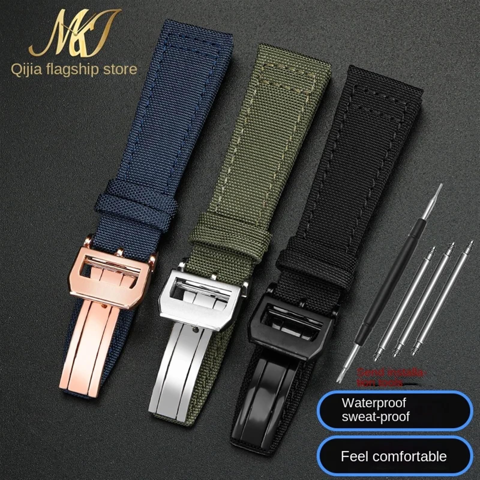 Hochdichtes Nylon-Rindsleder für IWC Pilot Portugal Stoff Uhrenarmband 20mm 21mm 22mm Armband Schwarz Armeegrün Blau Handgelenkgürtel